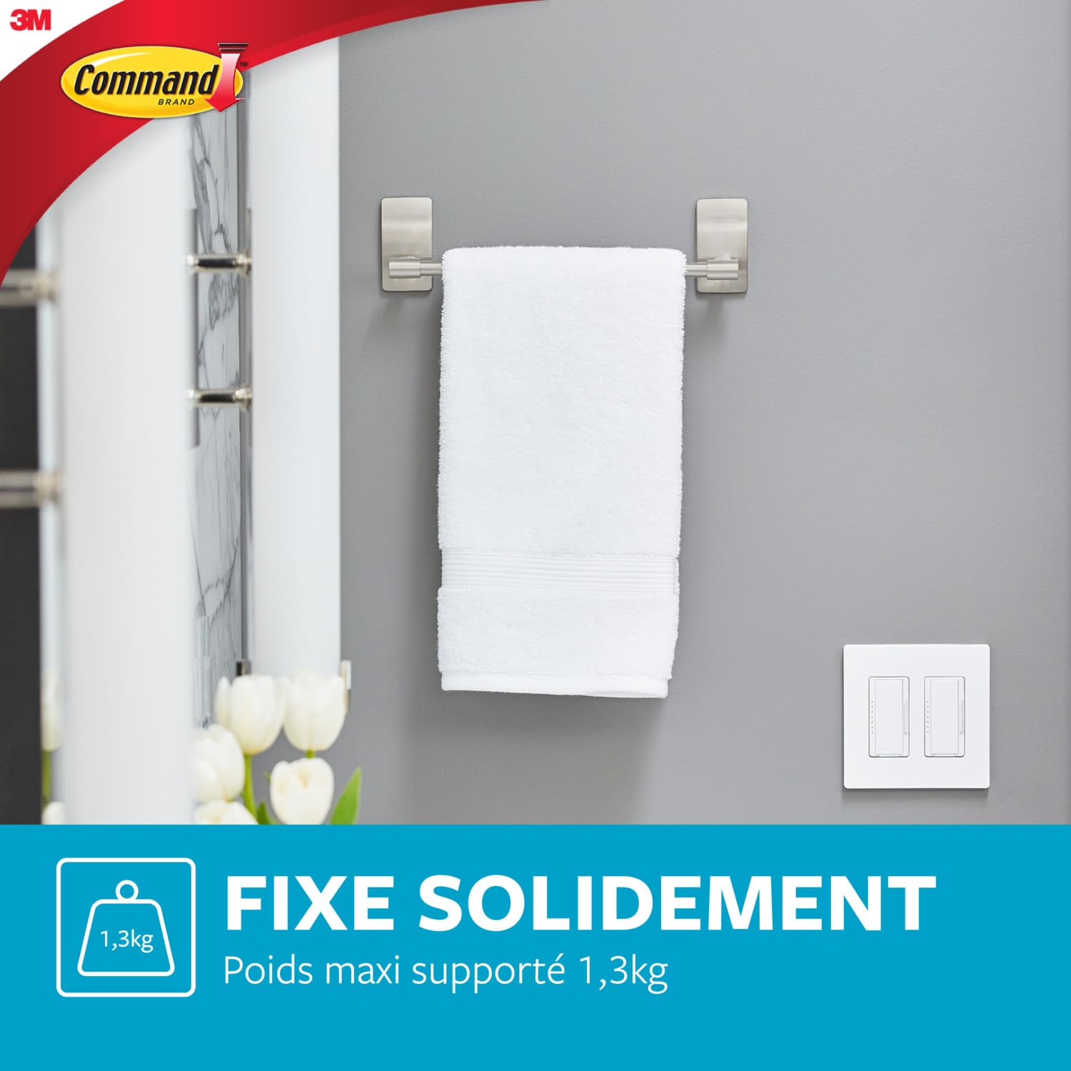 Command porte-serviette nickel satiné 1,3kg sans perçage
