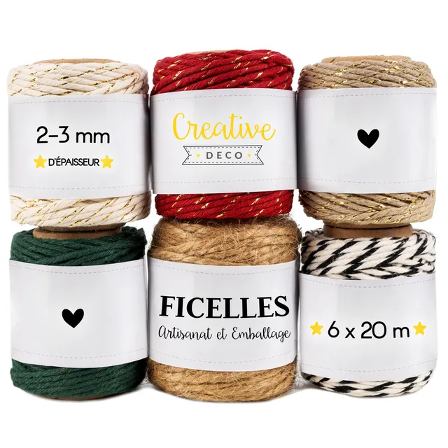 Creative Deco Strings Kit 6 ficelles 6x20m 2-3mm