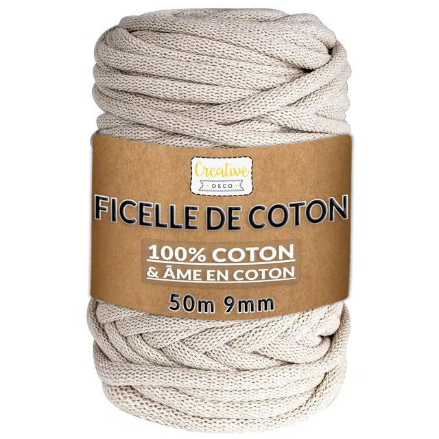 Creative Deco Corde Macramé Coton Beige 9mm 50m