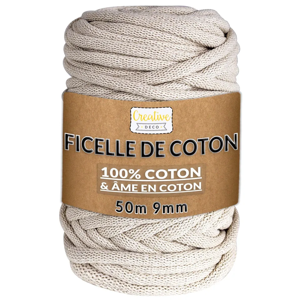 Creative Deco Corde Macramé Coton Beige 9mm 50m