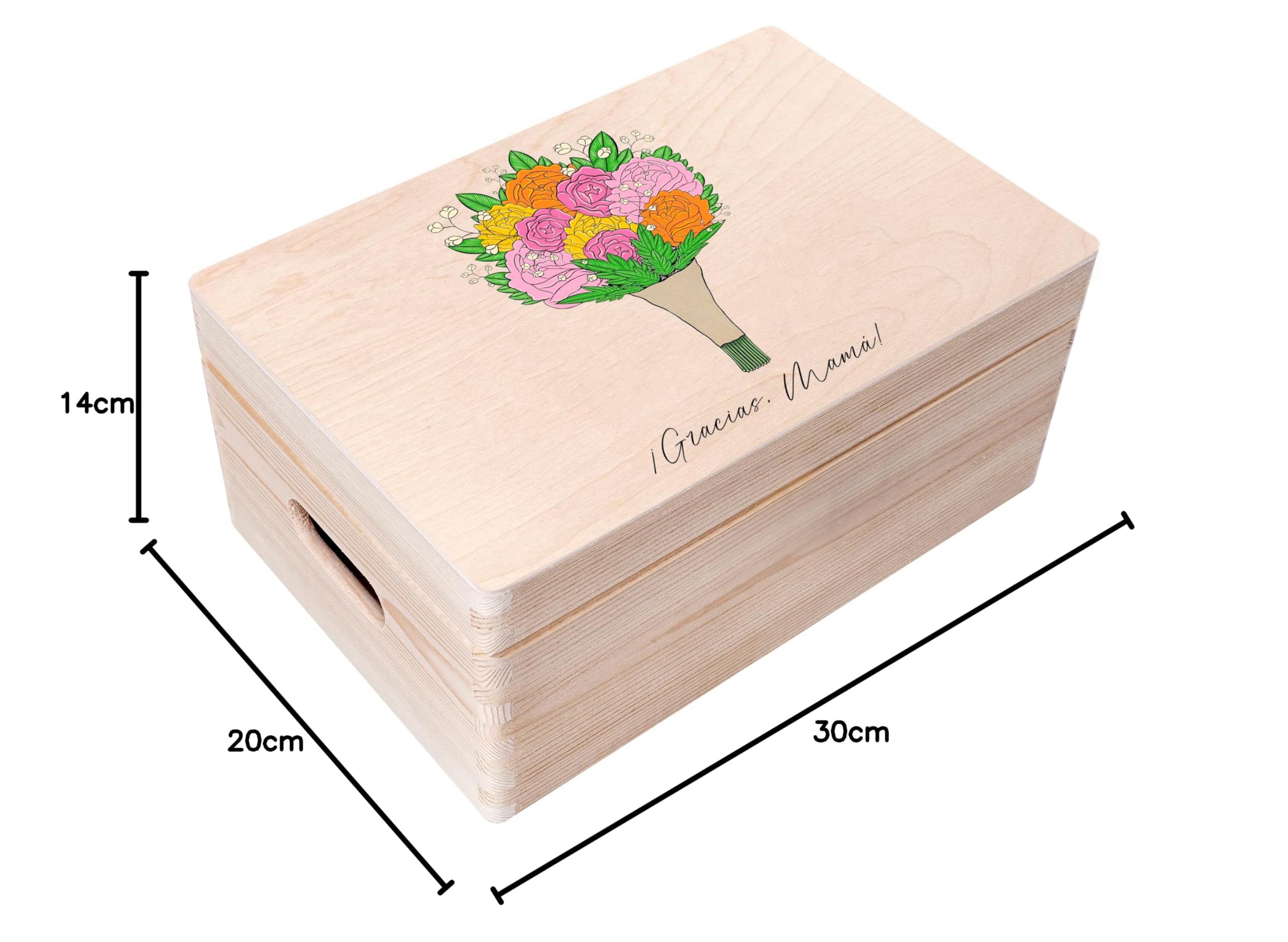 Creative Deco Boîte bois personnalisée Bouquet 30x20x14 cm