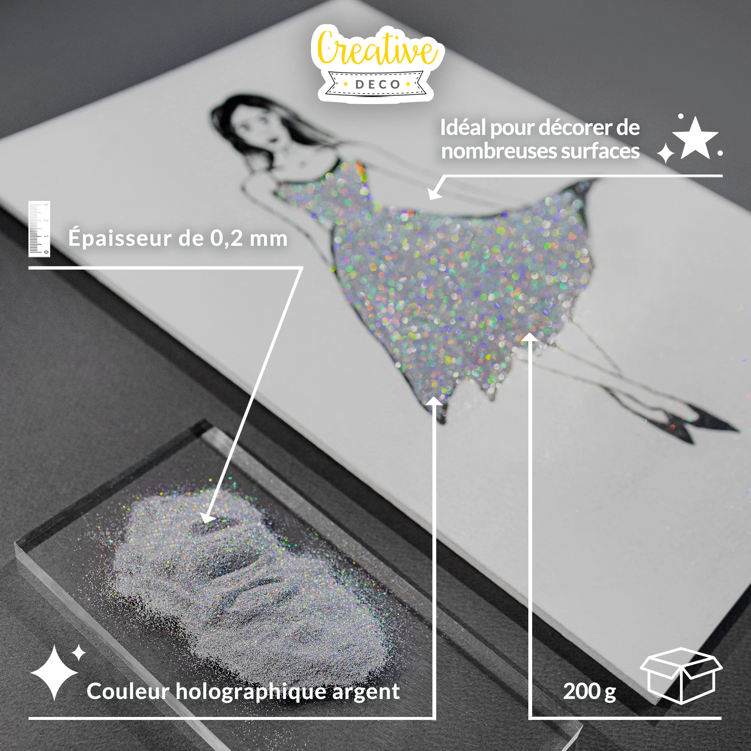 Creative Deco Scrapbooking paillettes argent 200 g