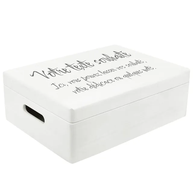 Creative Deco Boîte Bois 40x30x14 Texte Personnalisé Blanc