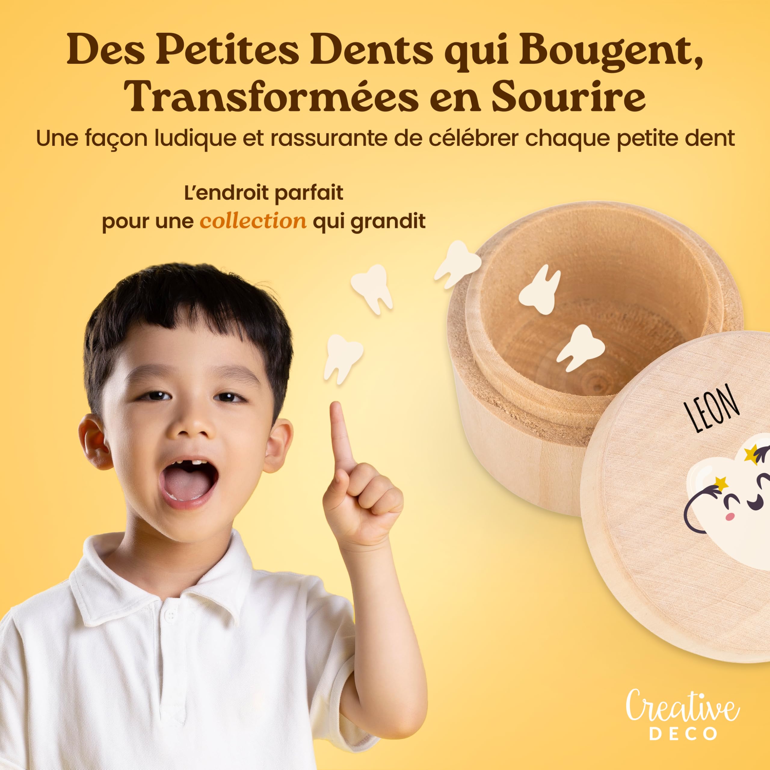 Creative Deco Boîte Bois Dents de Lait Petite Souris 5,5 cm