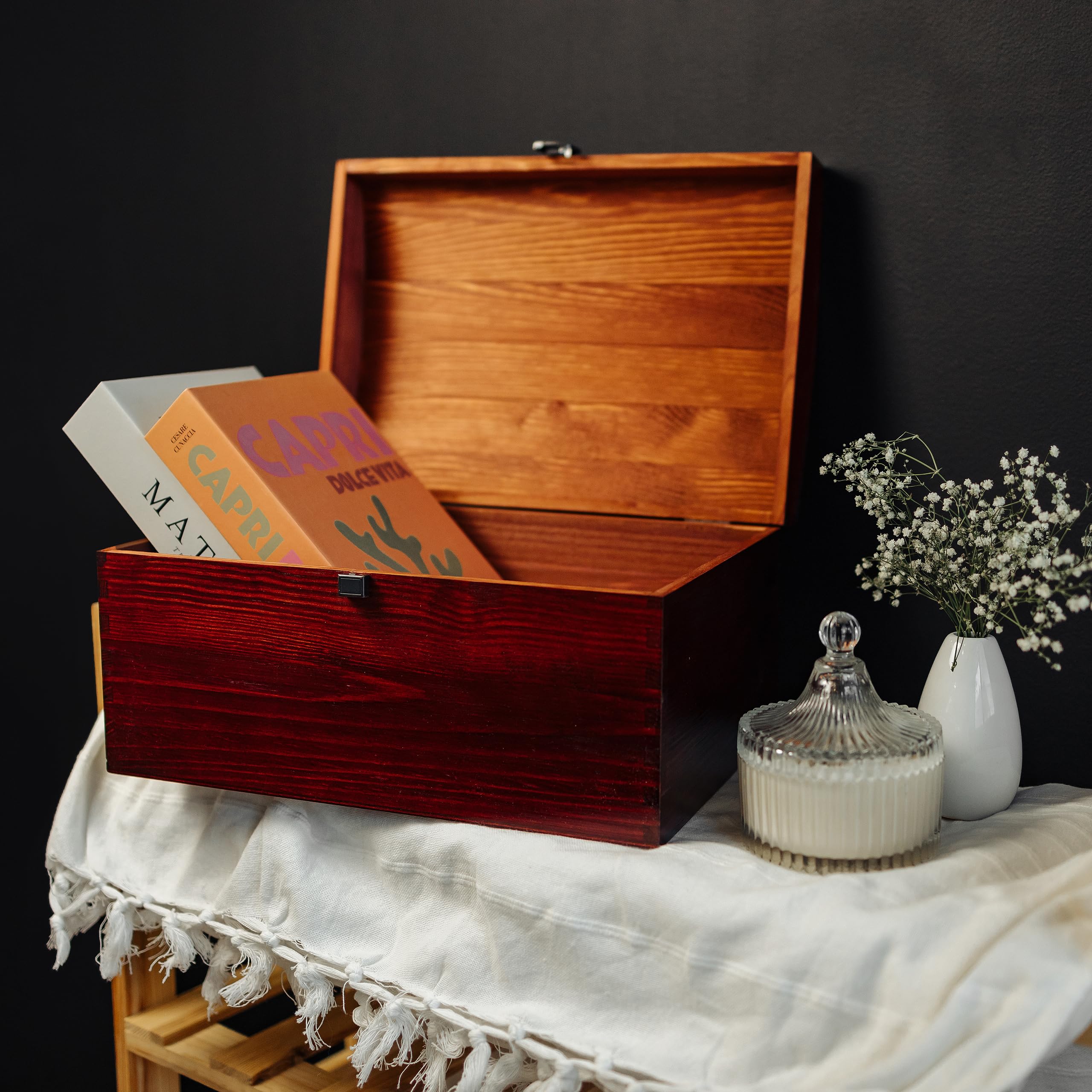 Creative Deco Coffre Bois Burgundy 34,5 cm avec Fermoir à Décorer