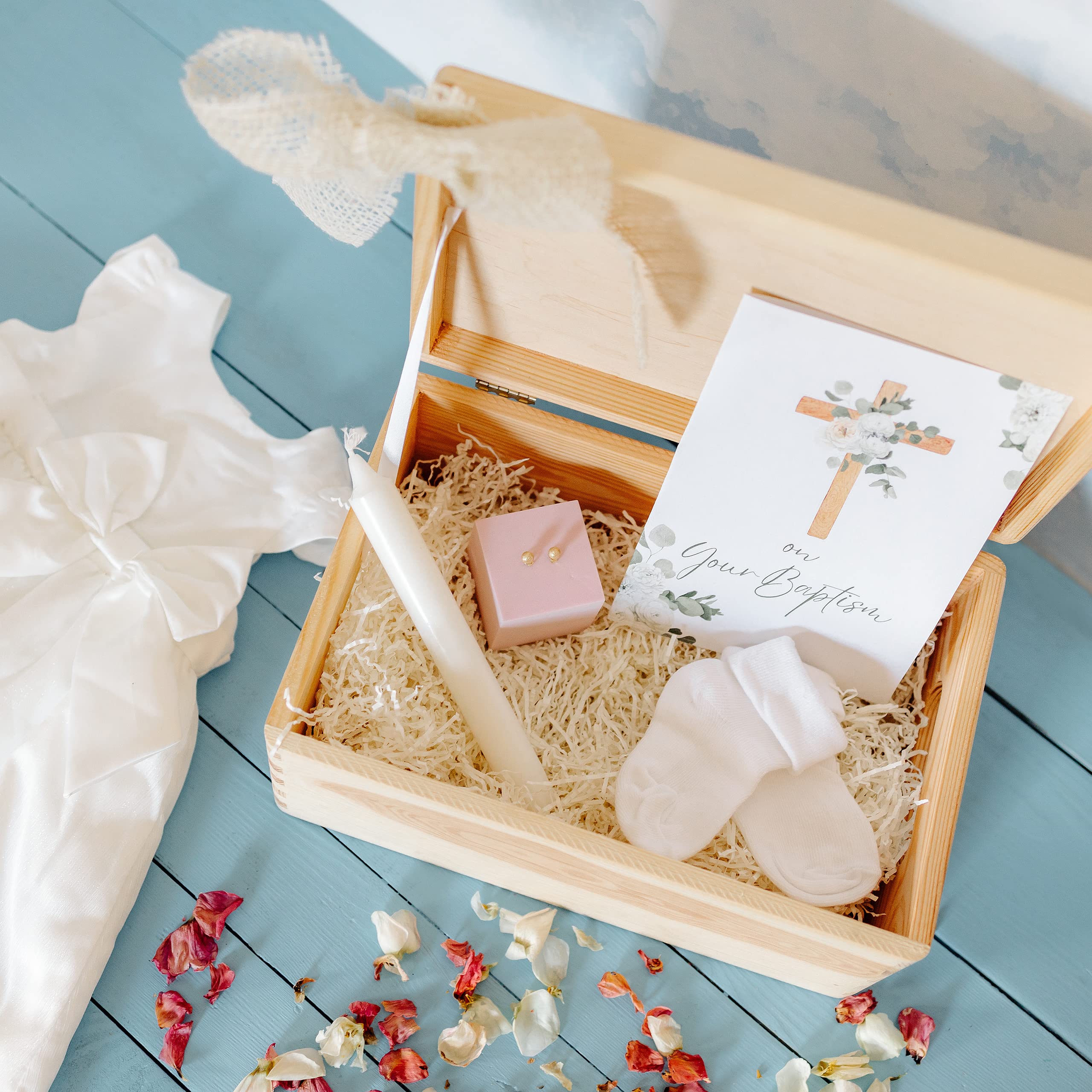 Creative Deco Boîte Bois Baptême Ange Personnalisée 30x20 cm