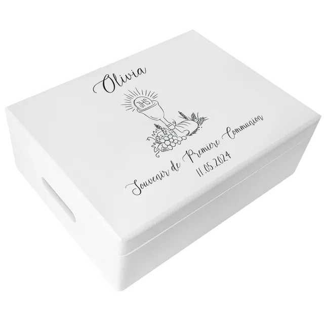 Creative Deco Boîte Souvenir Bois communion blanche 40x30x14