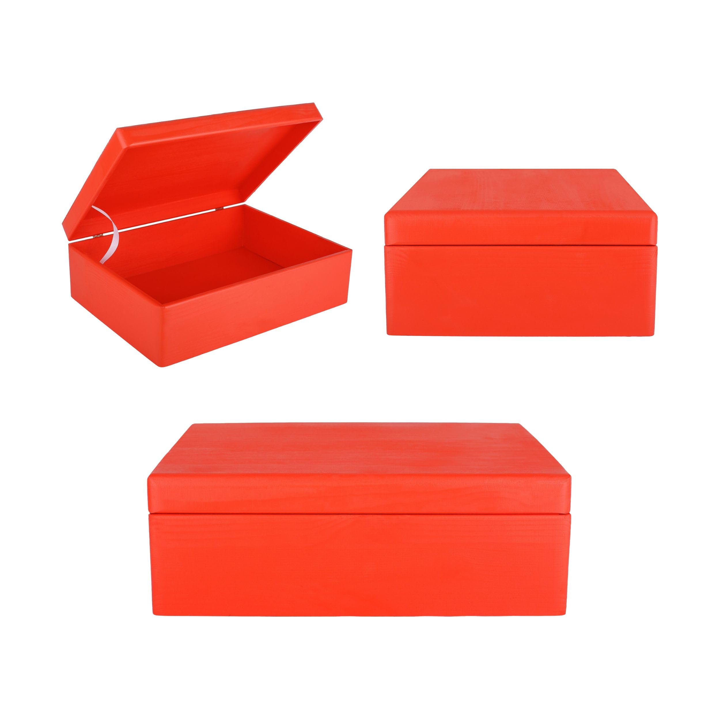 Creative Deco Boîte bois rouge 40x30x14 cm couvercle à décorer