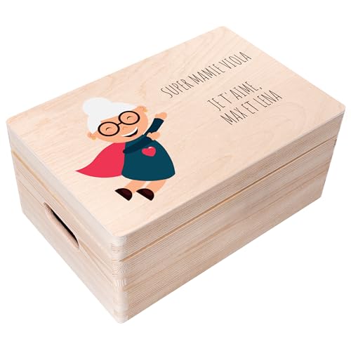 Creative Deco Boîte en Bois Grand-Mère 30x20x14 cm Personnalisée