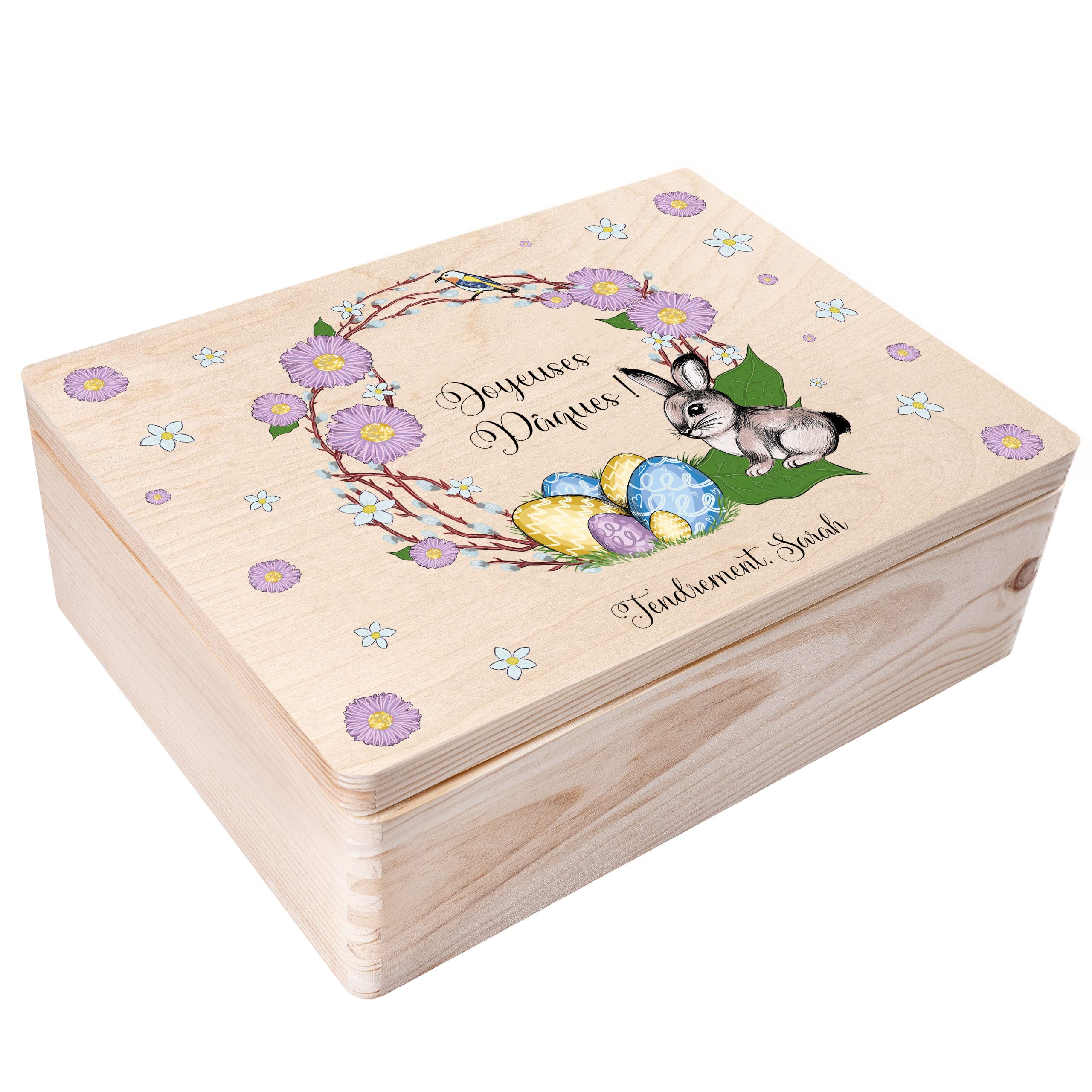 Creative Deco Boîte Pâques deux lapins bois 40x30x14 cm