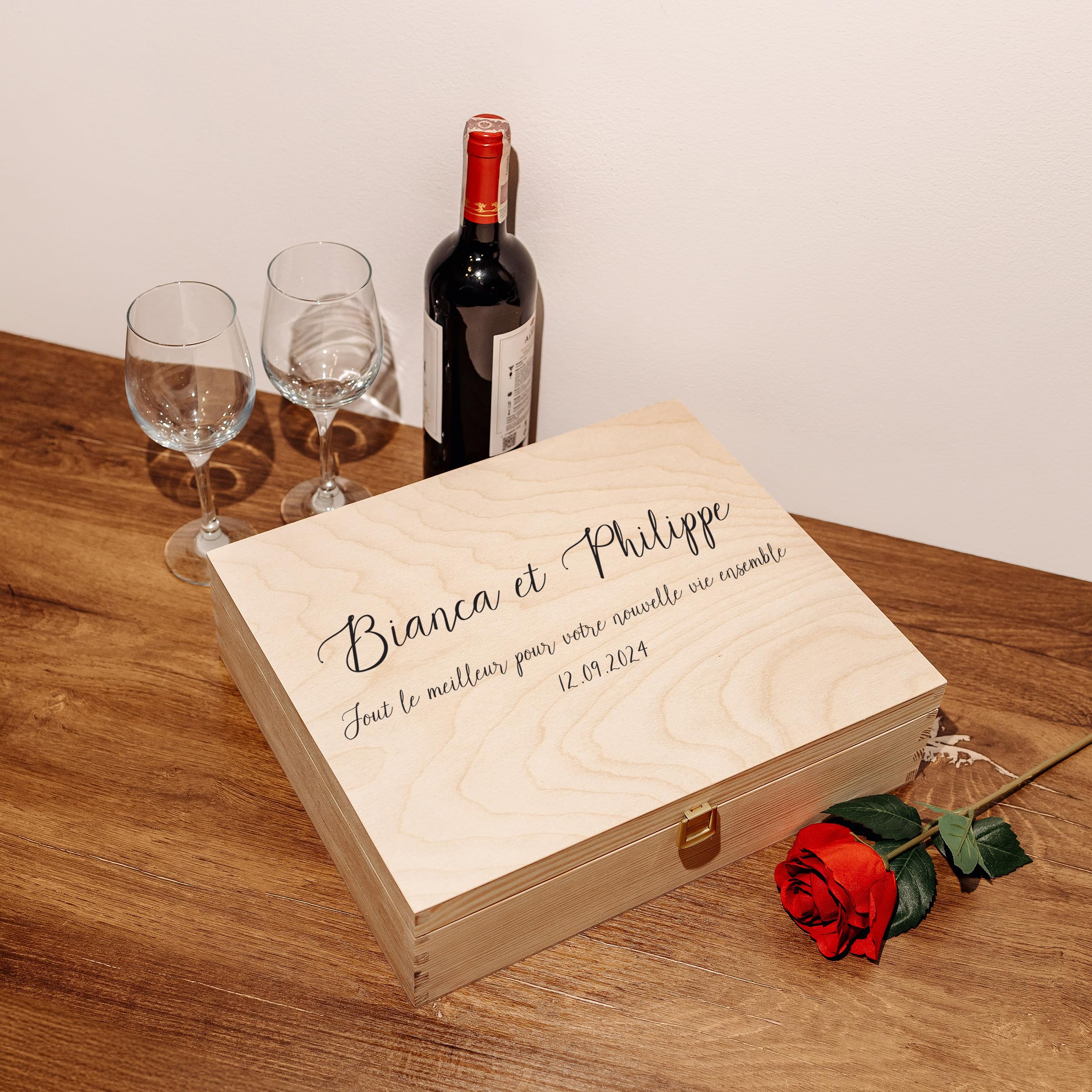Creative Deco Boîte Vin Bois Texte Souhaité 35 cm Cadeau