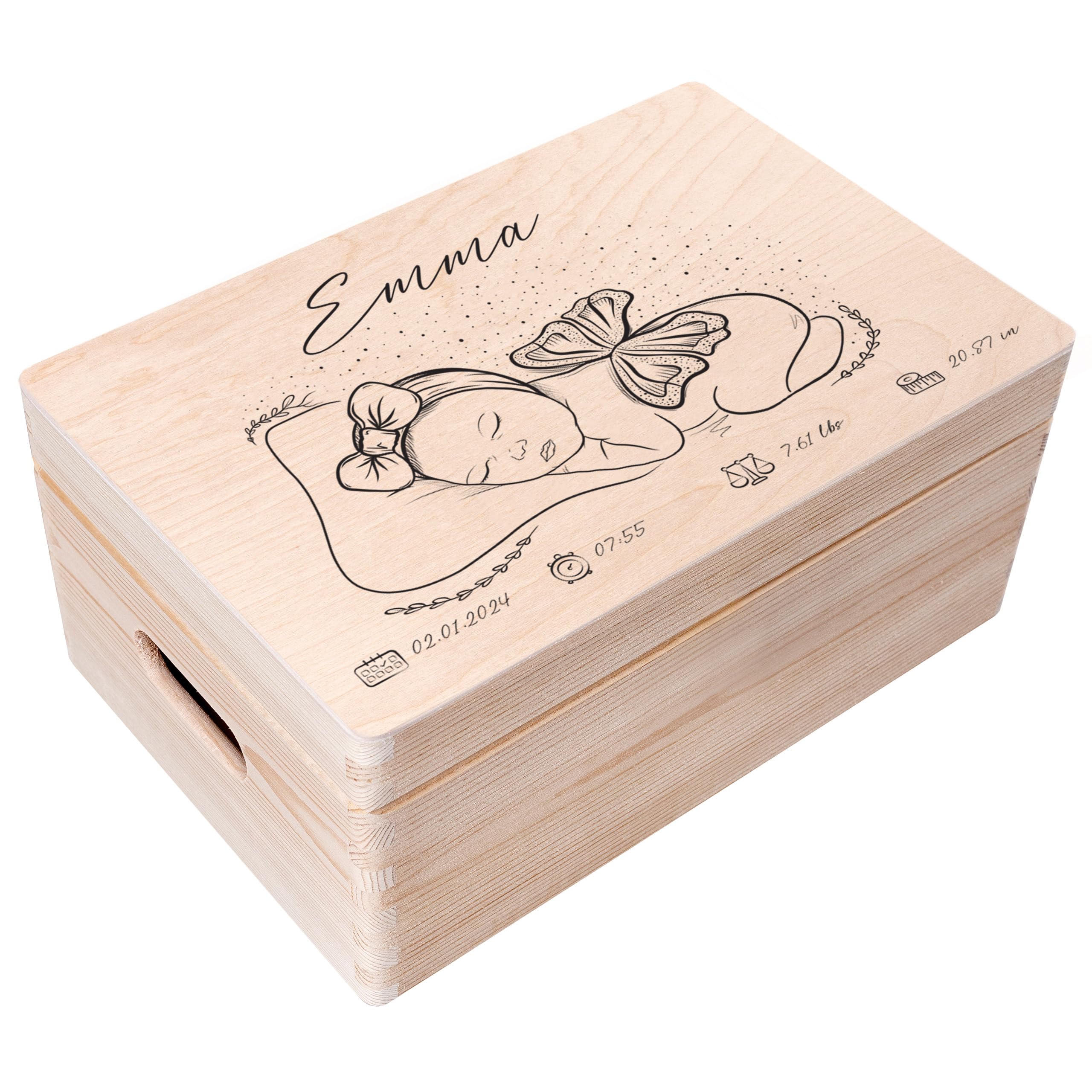 Creative Deco Boîte à Souvenirs Bébé Fille 30x20x14 cm bois