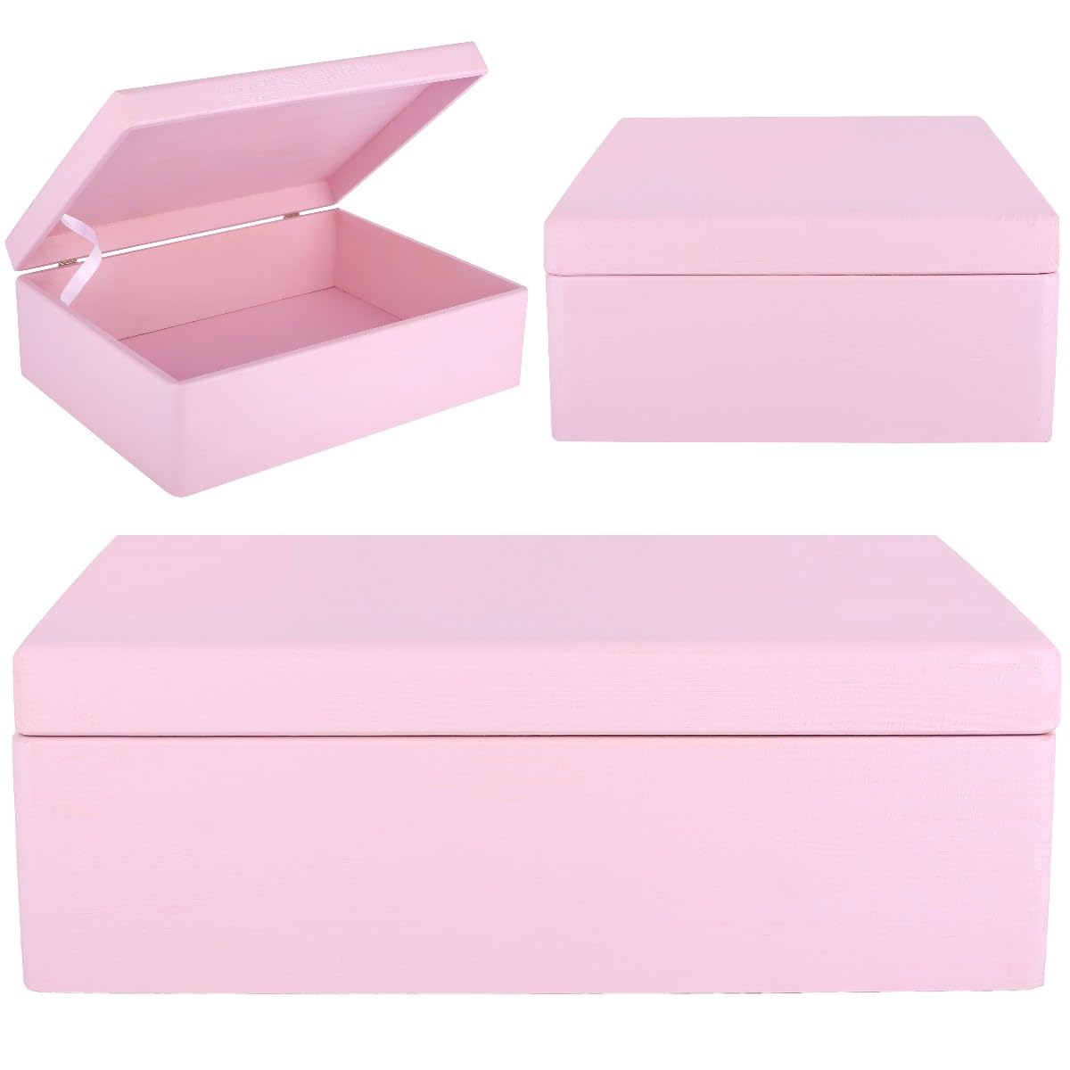 Creative Deco Wood boîte bois rose 40x30x14 cm avec couvercle brut