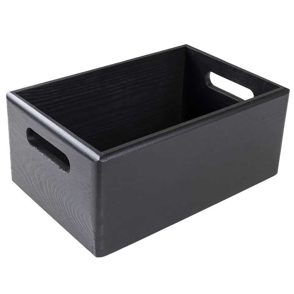 Creative Deco Caisse Bois Noir 30x20x13 cm Poignées