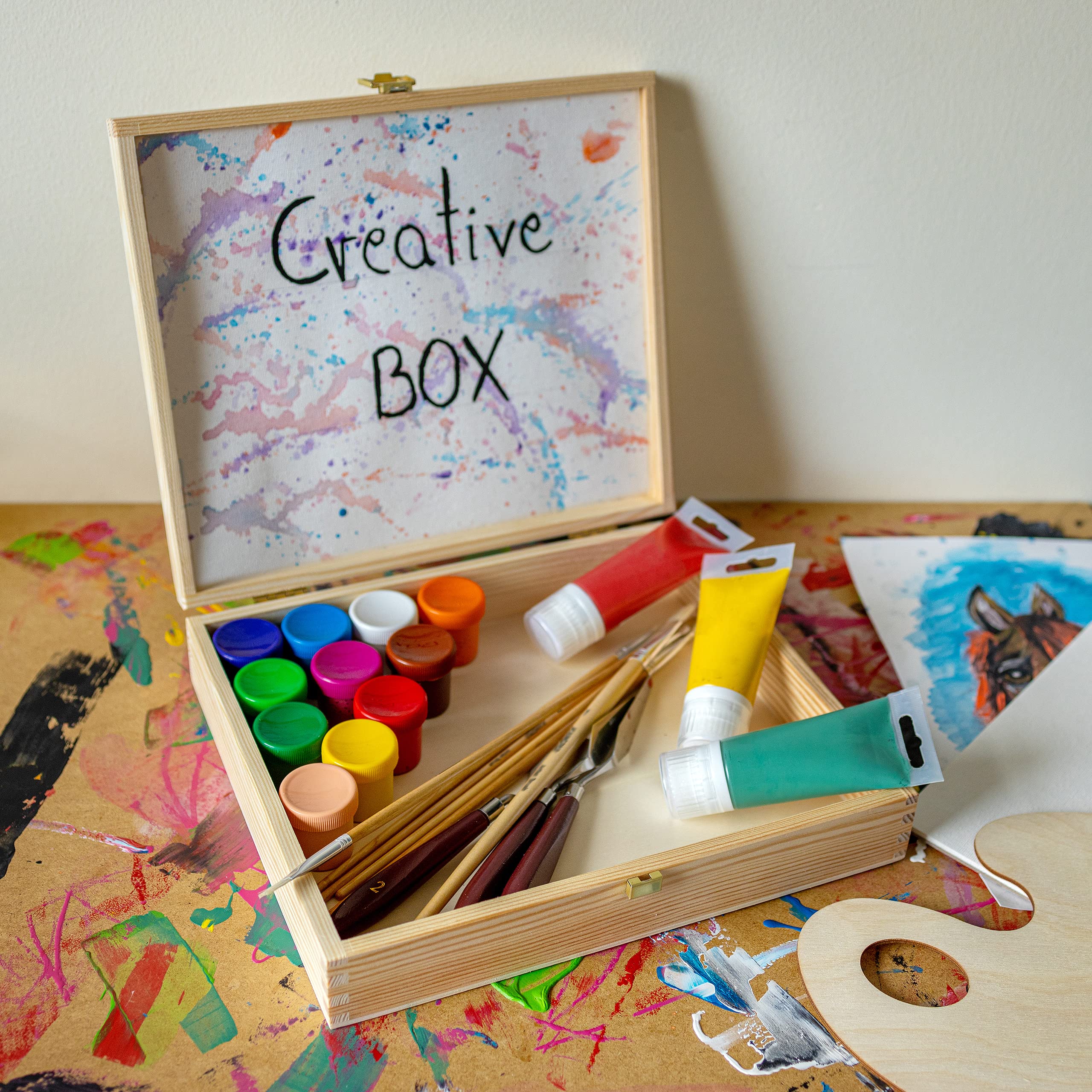 Creative Deco Boîte rangement bois 29x25 cm couvercle serrure brut