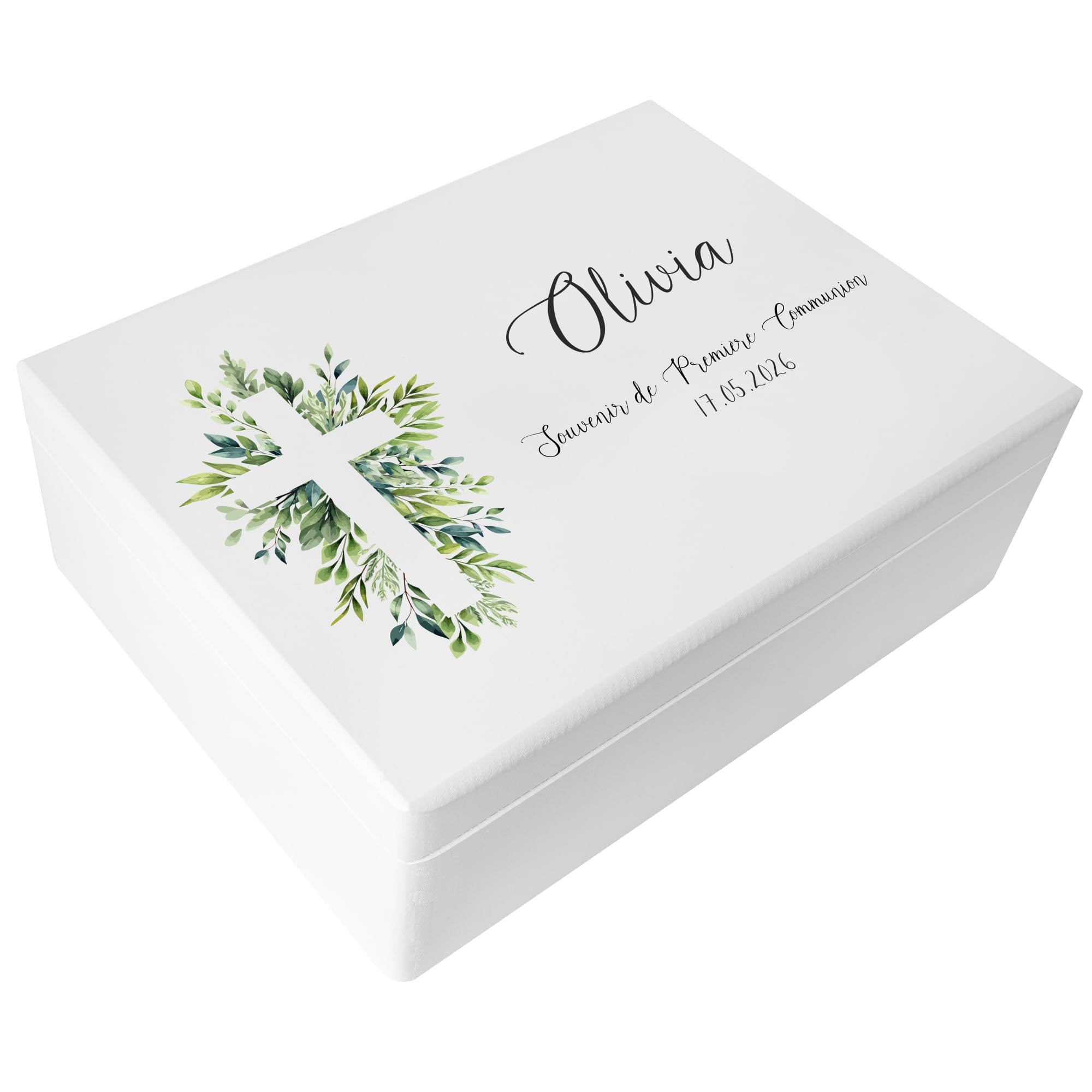 Creative Deco boîte en bois blanc communion 40x30x14 cm