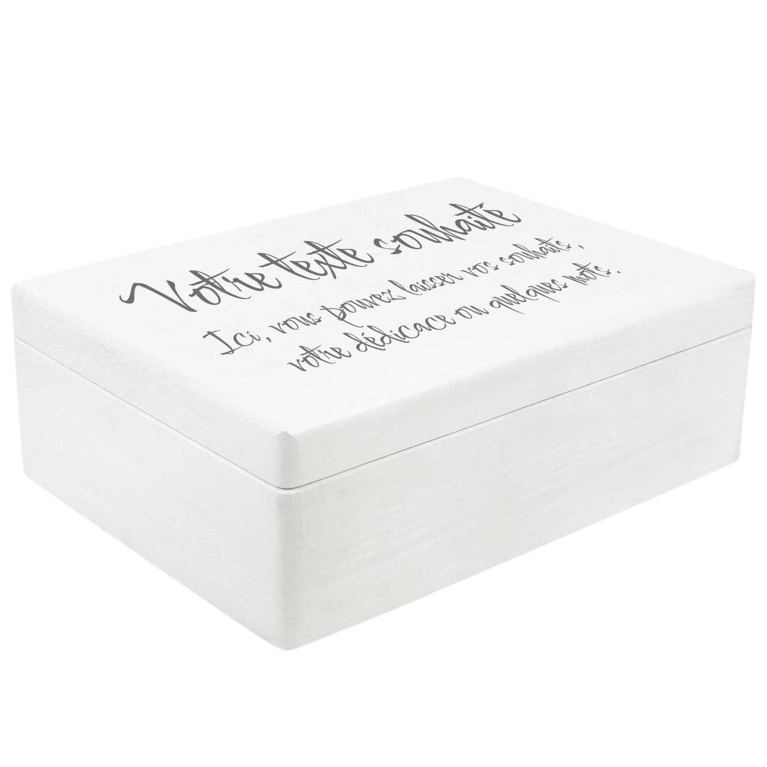 Creative Deco Boîte Bois Texte Personnalisé 30x20x14 cm blanc