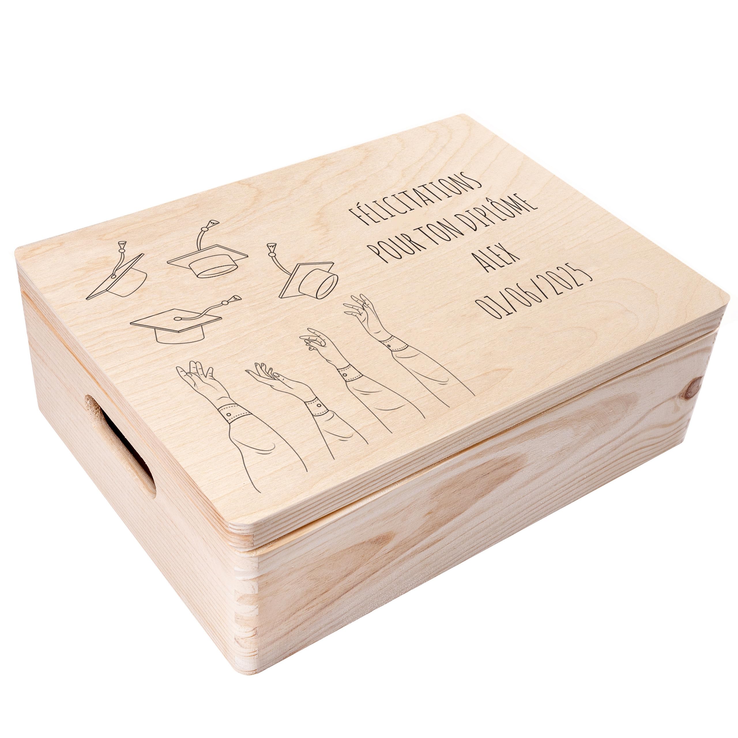 Creative Deco Boîte en Bois Diplôme 30x20x14 cm Toque Personnalisée