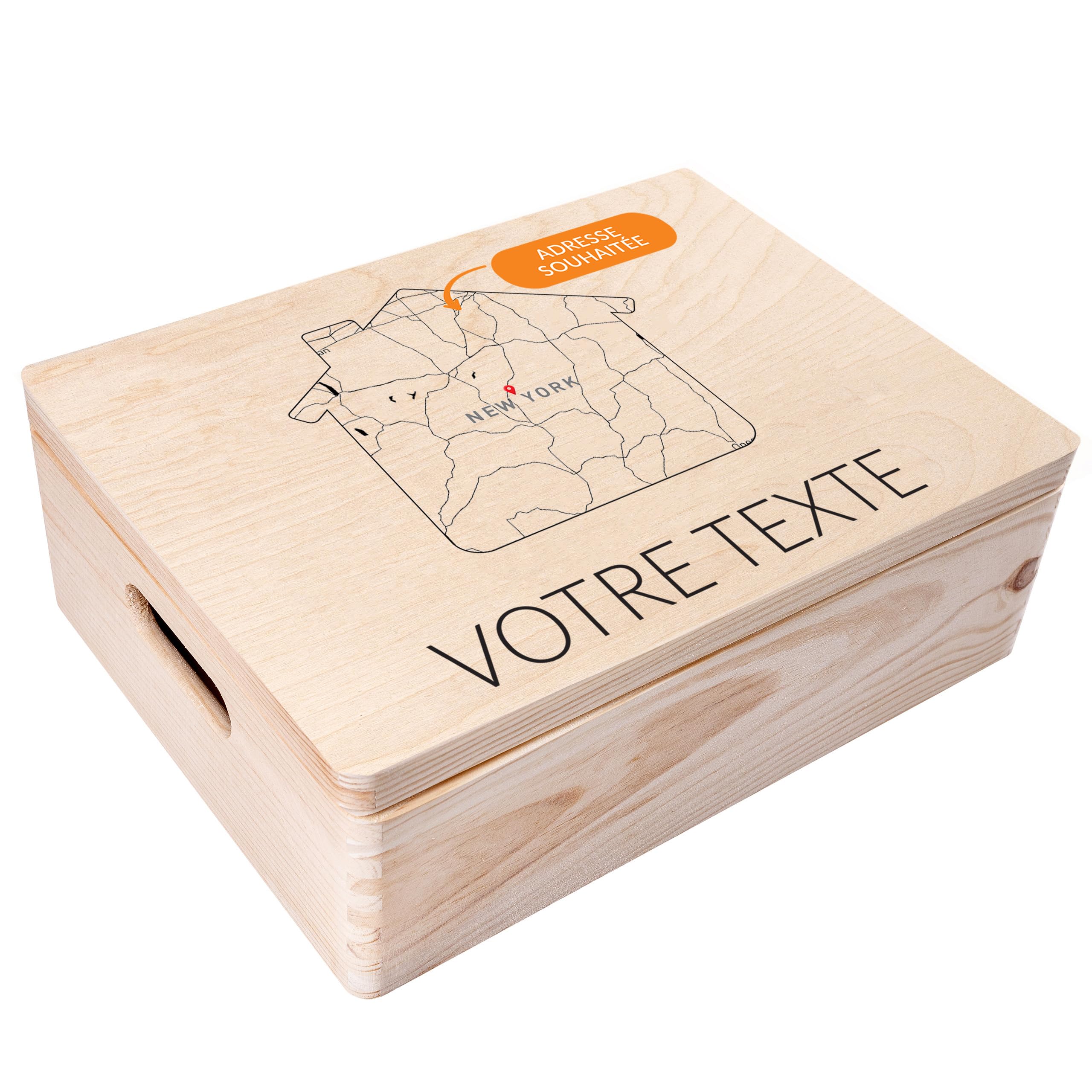 Creative Deco Boîte bois personnalisée Maison 40x30 cm carte coordonnées