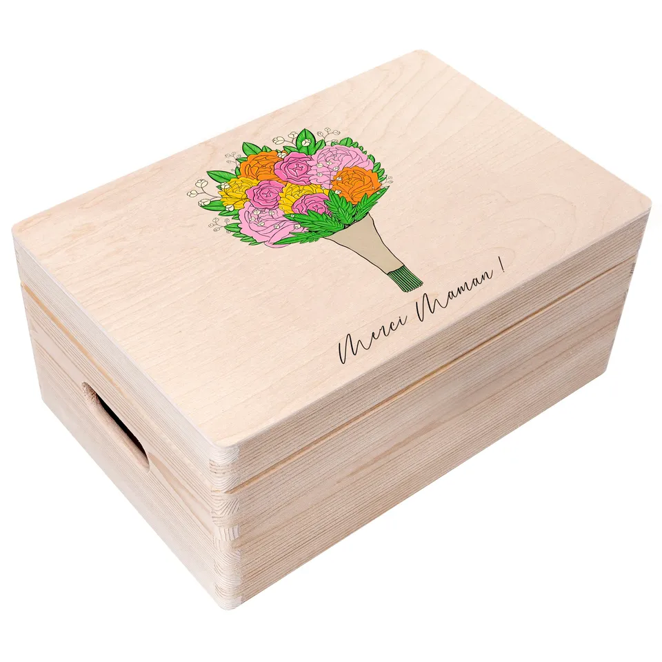 Creative Deco Boîte bois personnalisée Bouquet 30x20x14 cm