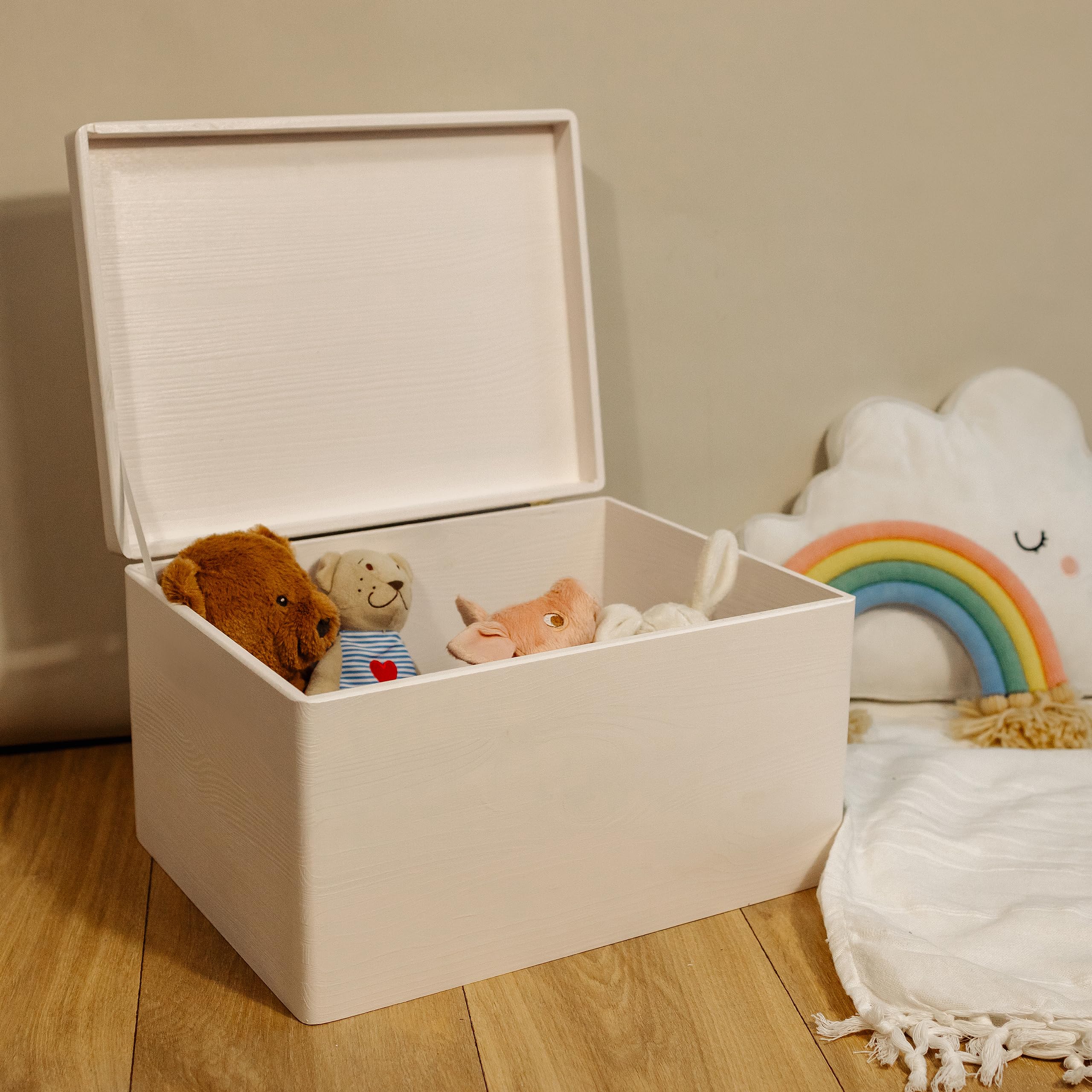 Creative Deco Boîte Rangement Bois Blanc 40x30x24 couvercle