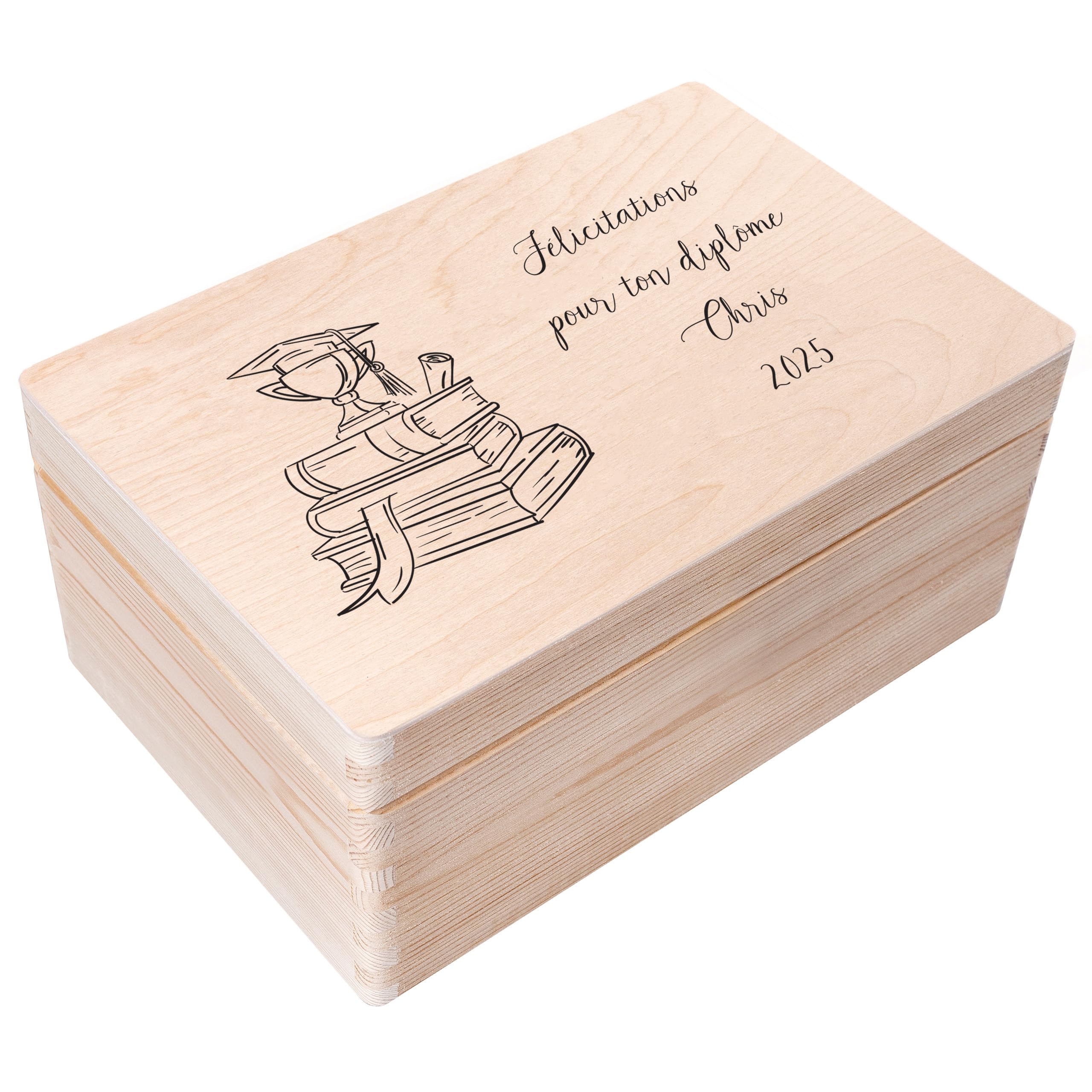 Creative Deco Boîte en Bois Diplôme 40x30x14 cm Toque Personnalisée