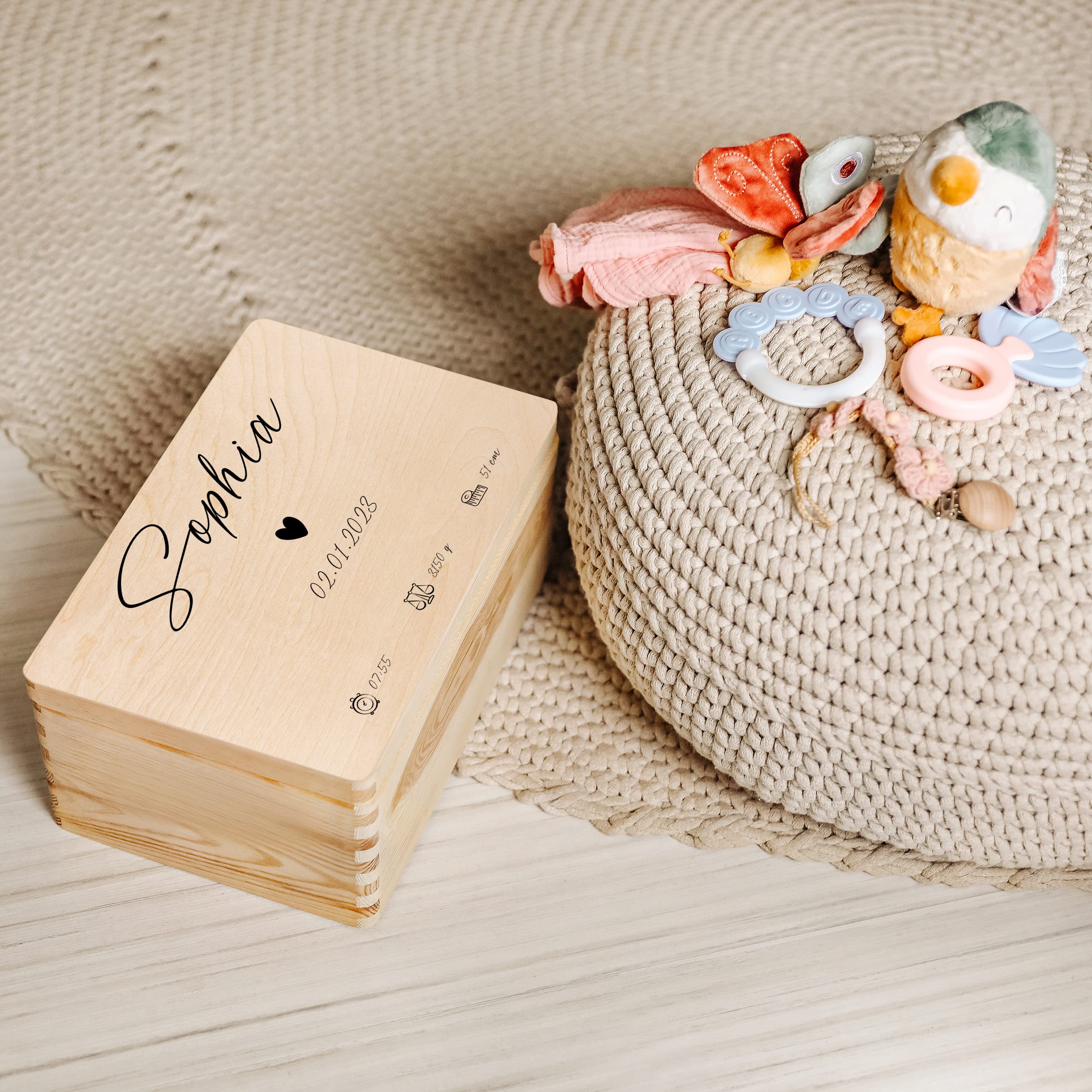 Creative Deco Cœur boîte souvenirs bébé bois 30x20x14