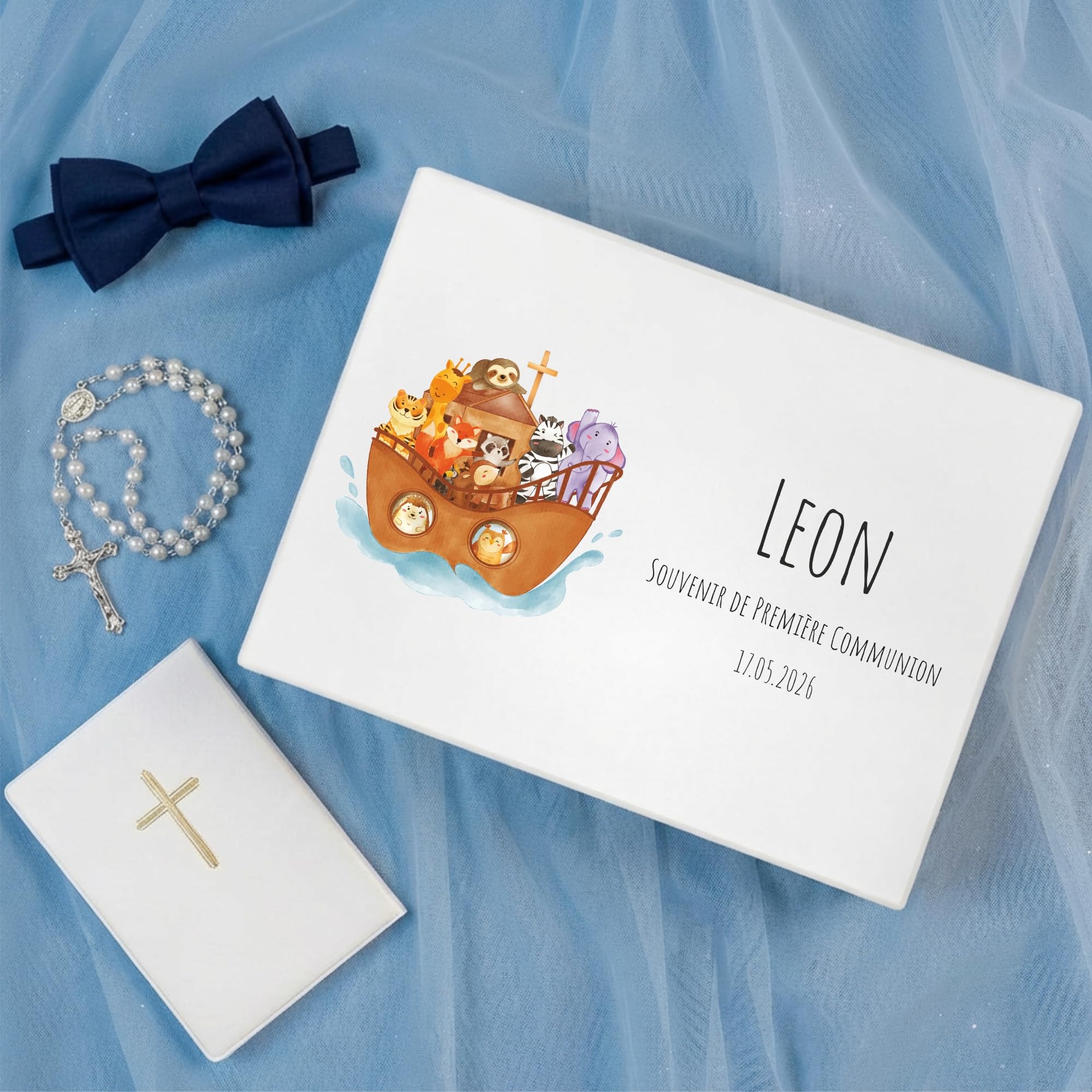 Creative Deco boîte en bois blanc communion 40x30x14 cm