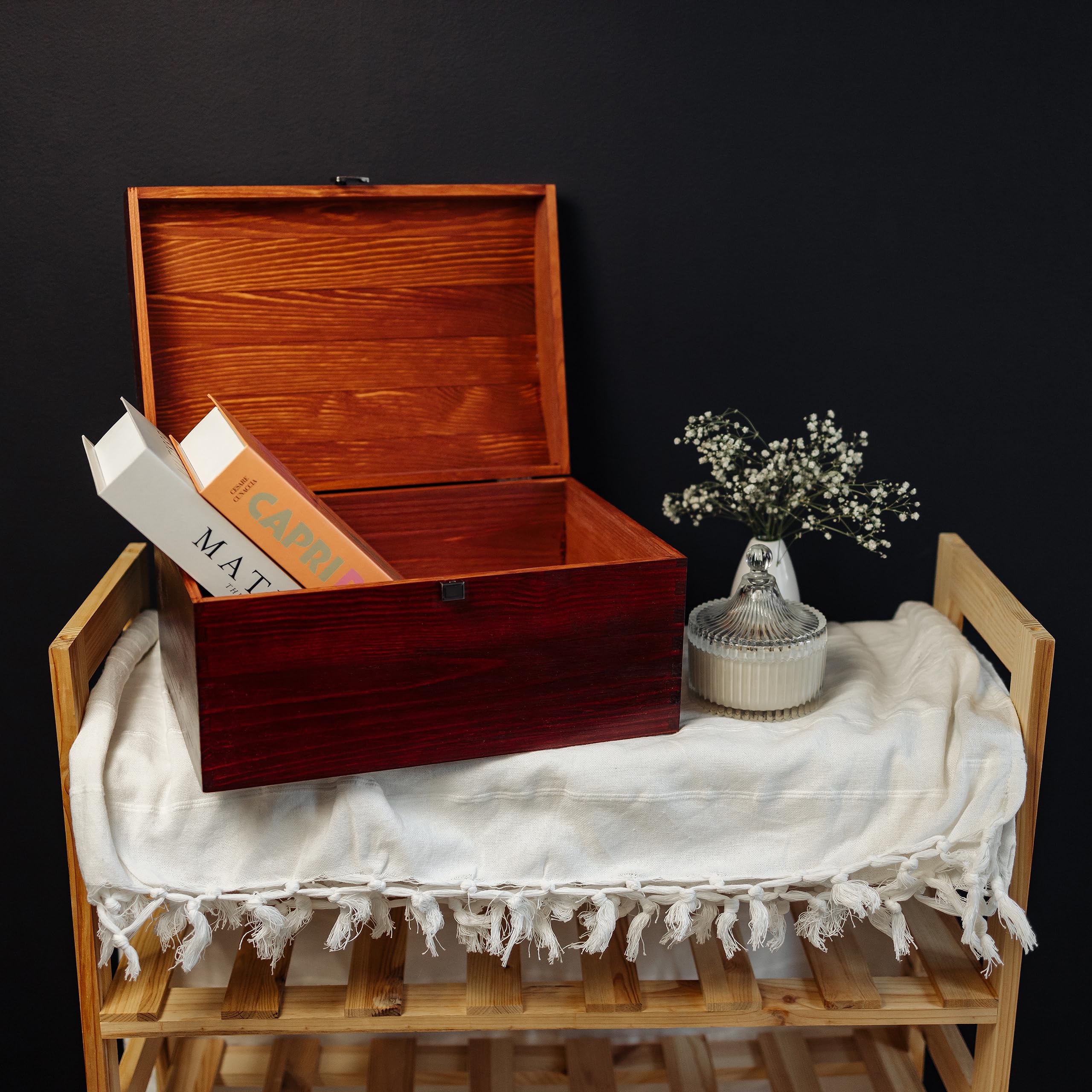 Creative Deco Coffre Bois Burgundy 34,5 cm avec Fermoir à Décorer