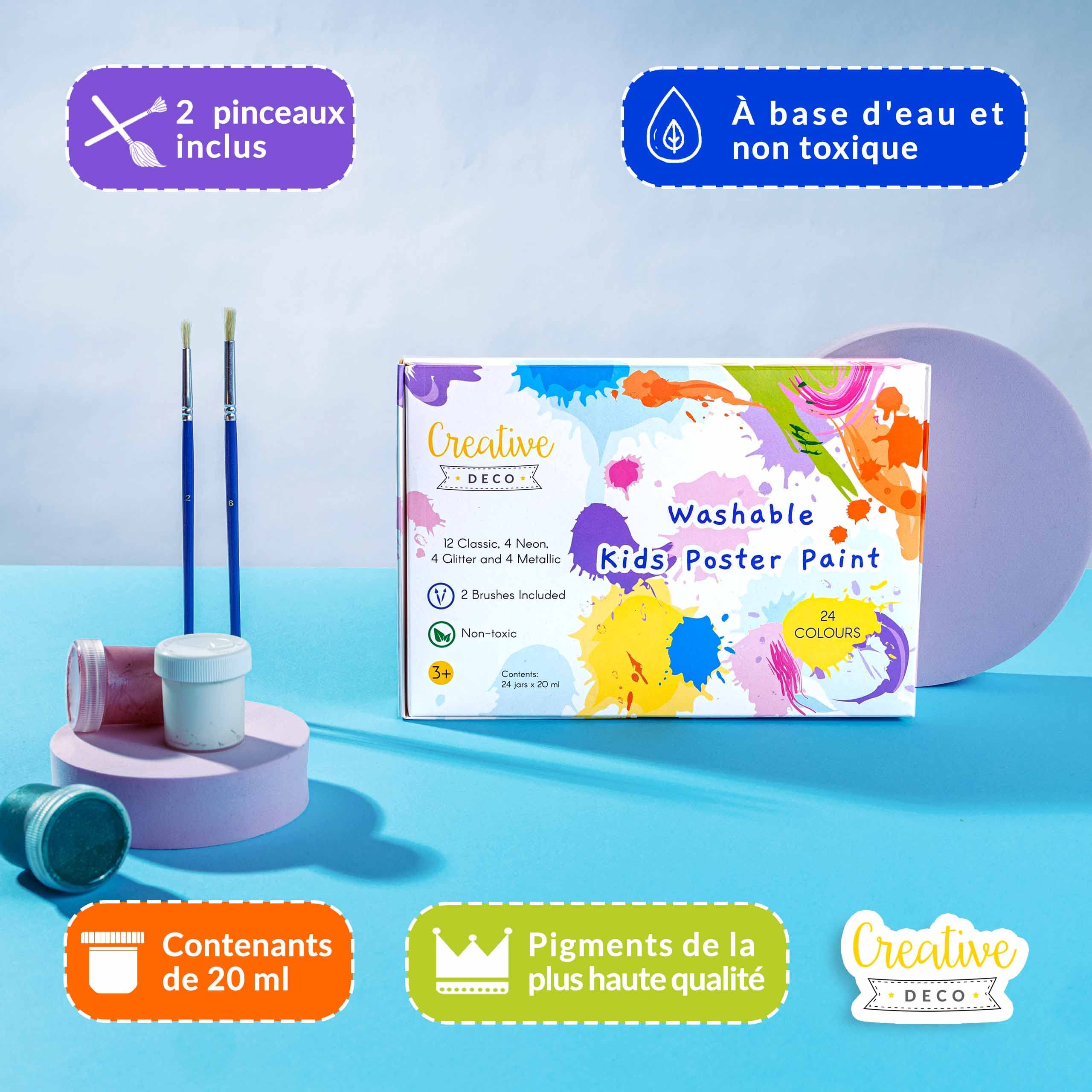 Creative Deco Peinture Enfant Lavable 24x20ml Doigt