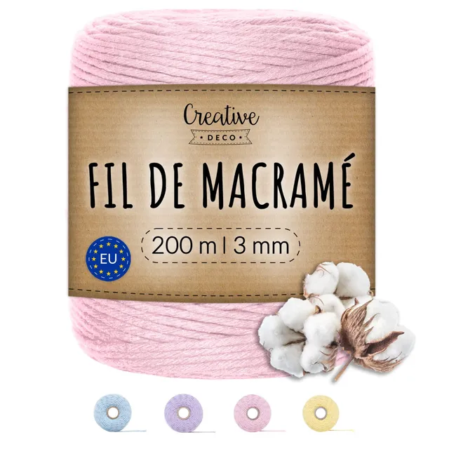 Creative Deco Strings Corde macramé rose pastel 3mm 200m