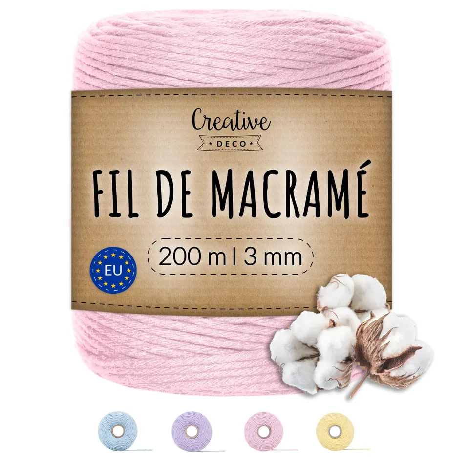 Creative Deco Strings Corde macramé rose pastel 3mm 200m