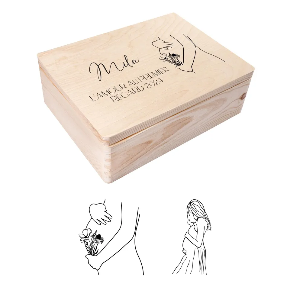 Creative Deco Boîte en bois future maman 40x30x14 grossesse