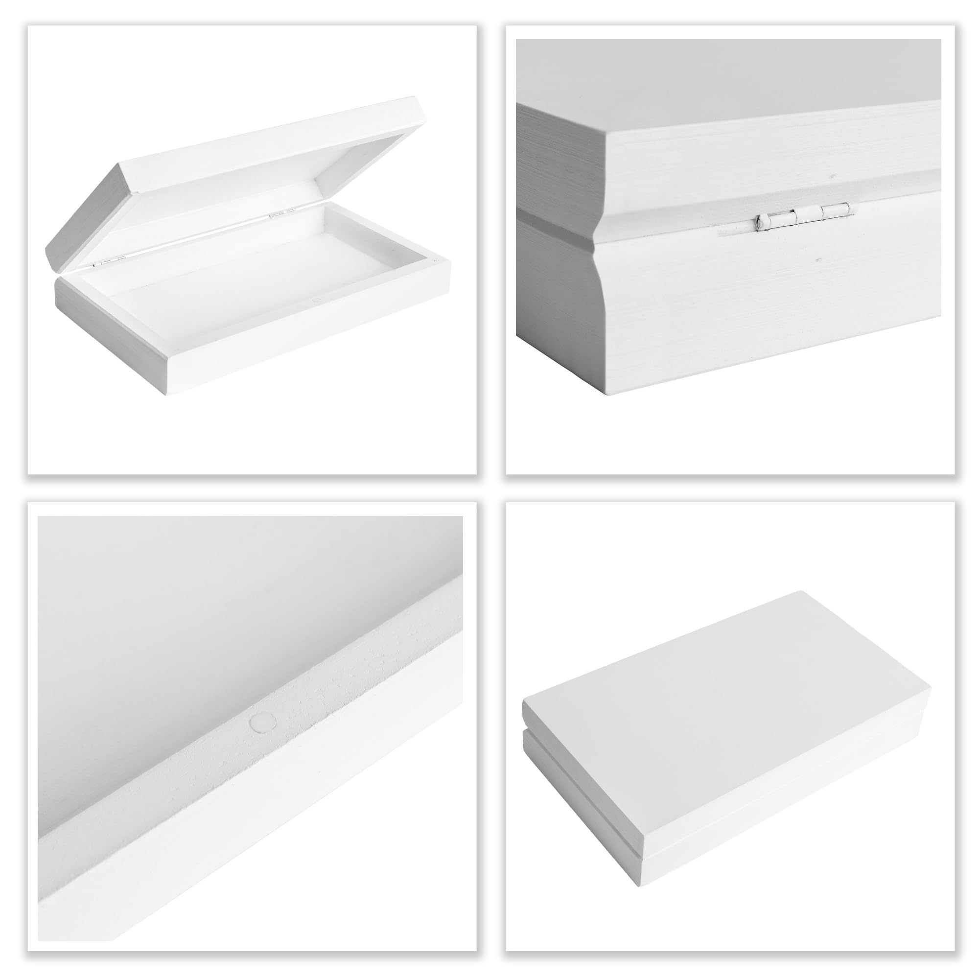 Creative Deco Boîte bois blanc couvercle 18x10x3,5 cm