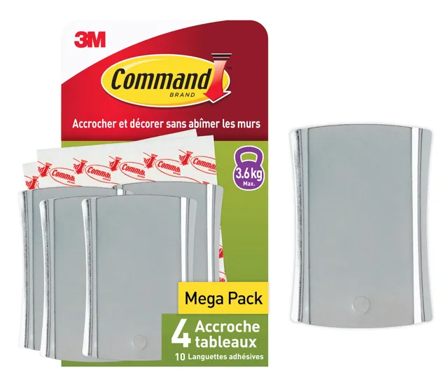 Command Accroche Tableau 4 crochets 3,6 kg argenté
