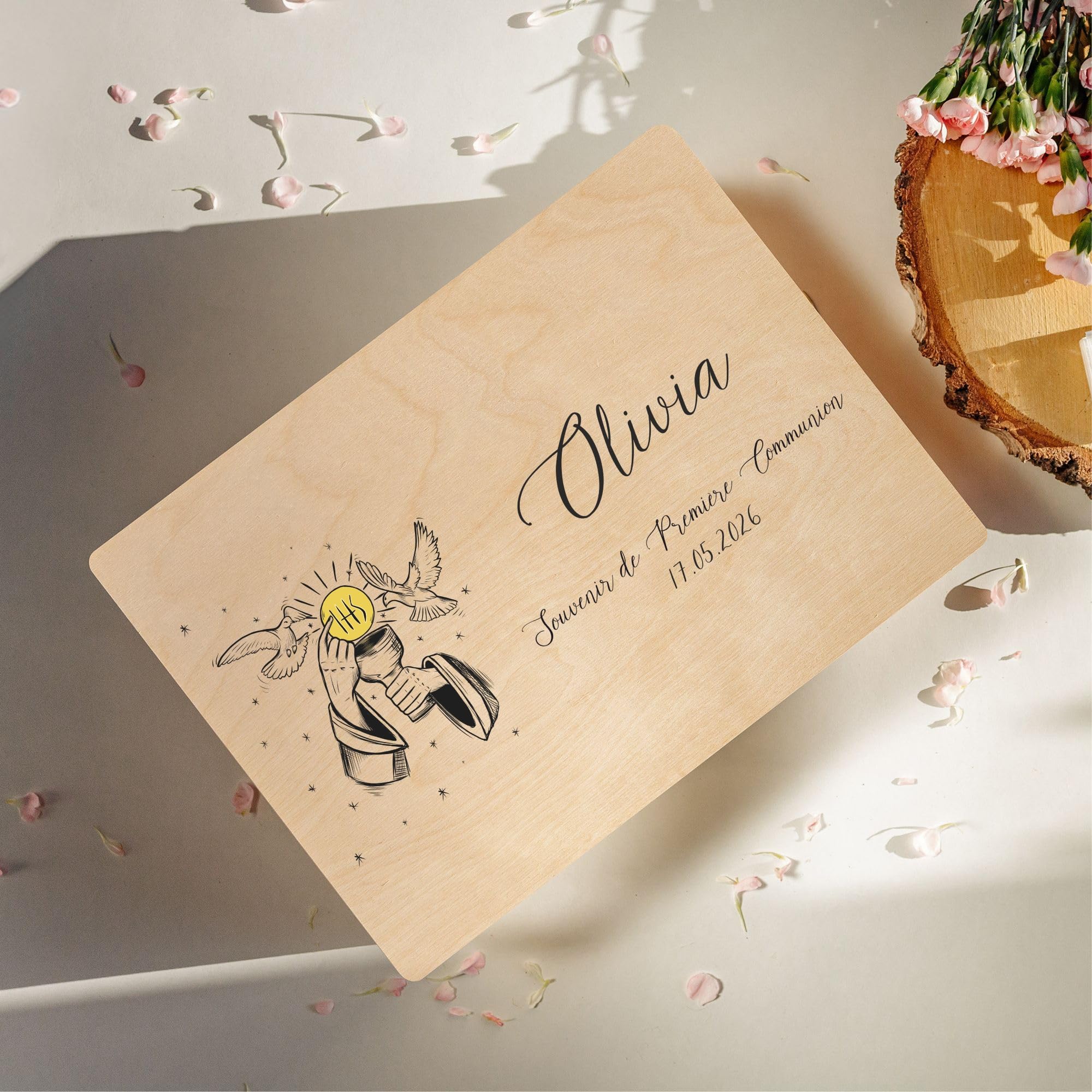 Creative Deco Boîte souvenirs communion Calice et Colombe 40x30x14 cm