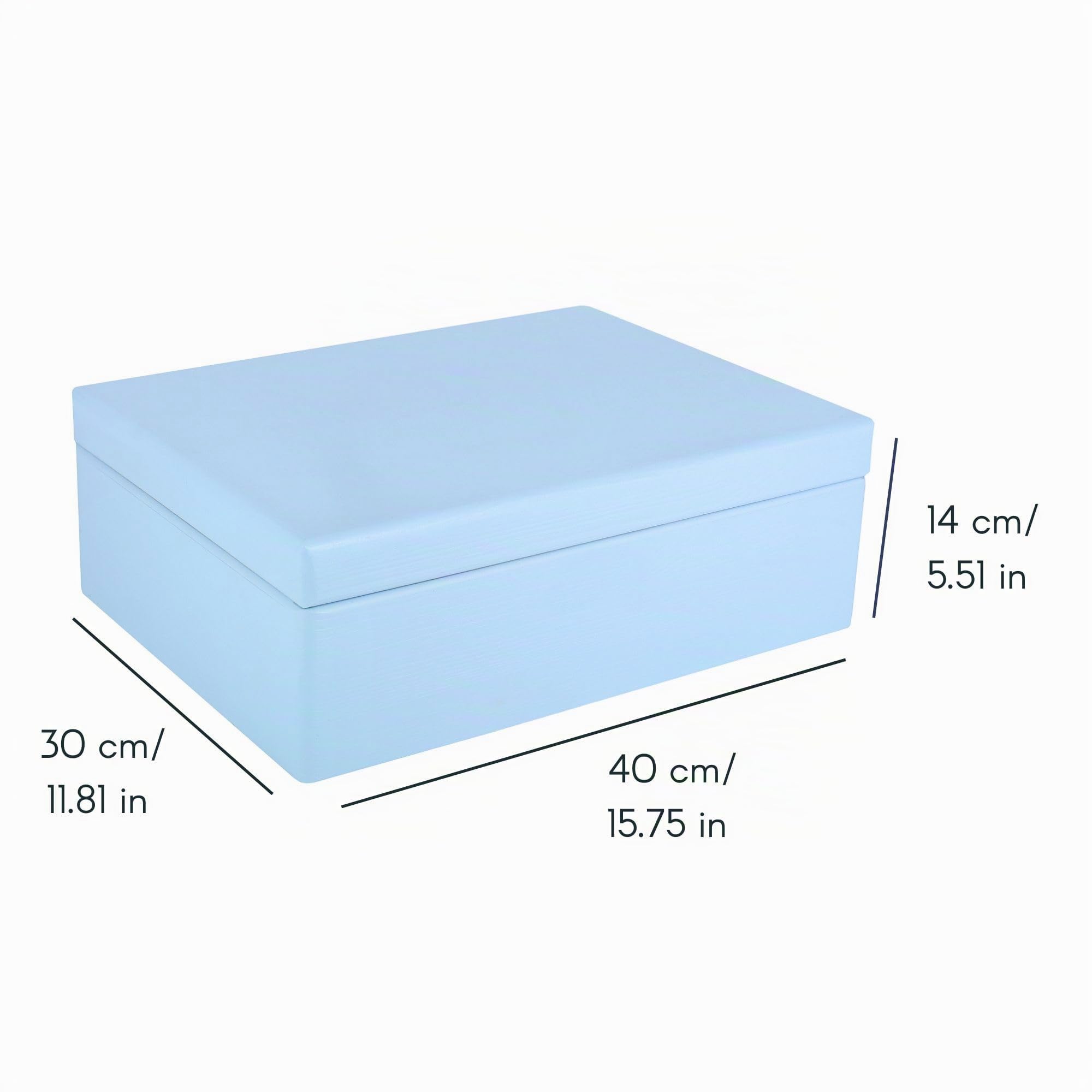 Creative Deco Wood boîte bois bleu 40x30x14 cm avec couvercle brut