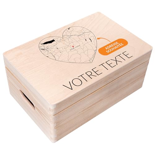 Creative Deco Boîte bois personnalisée Cœur 30x20 cm carte coordonnées