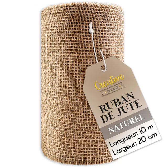 Creative Deco Ruban 20cmx10m Toile de Jute Beige Naturel