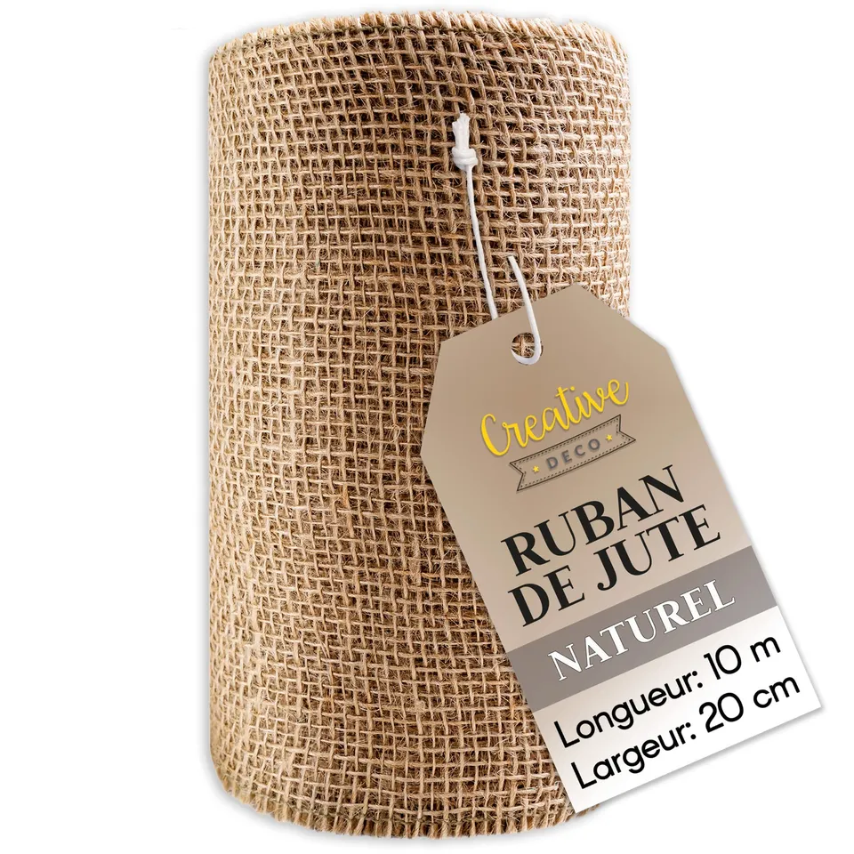 Creative Deco Ruban 20cmx10m Toile de Jute Beige Naturel