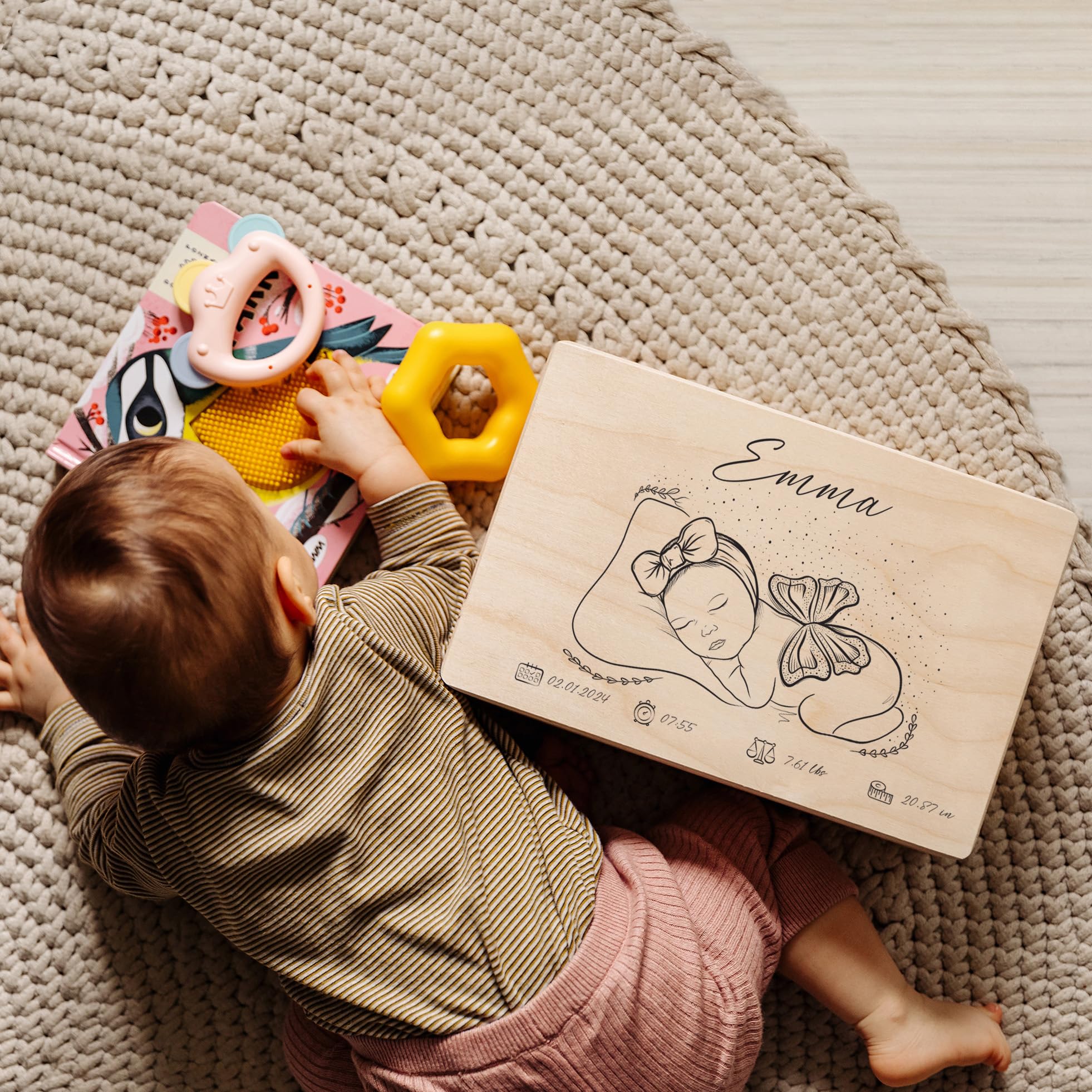 Creative Deco Boîte à Souvenirs Bébé Fille 30x20x14 cm bois