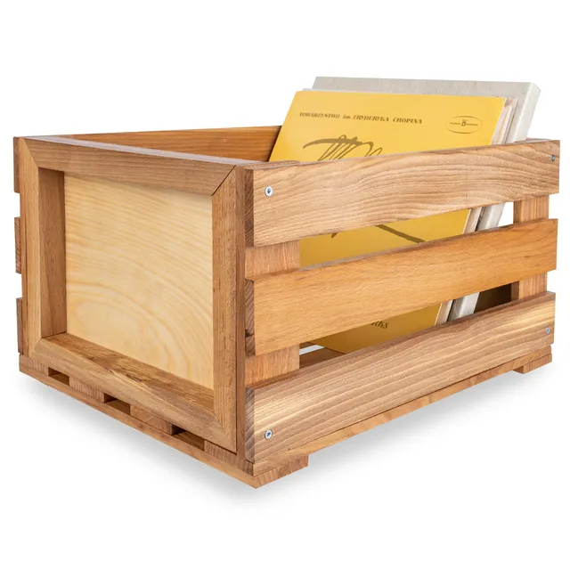 Creative Deco Caisse Bois Vinyles Hêtre 46x36x25cm