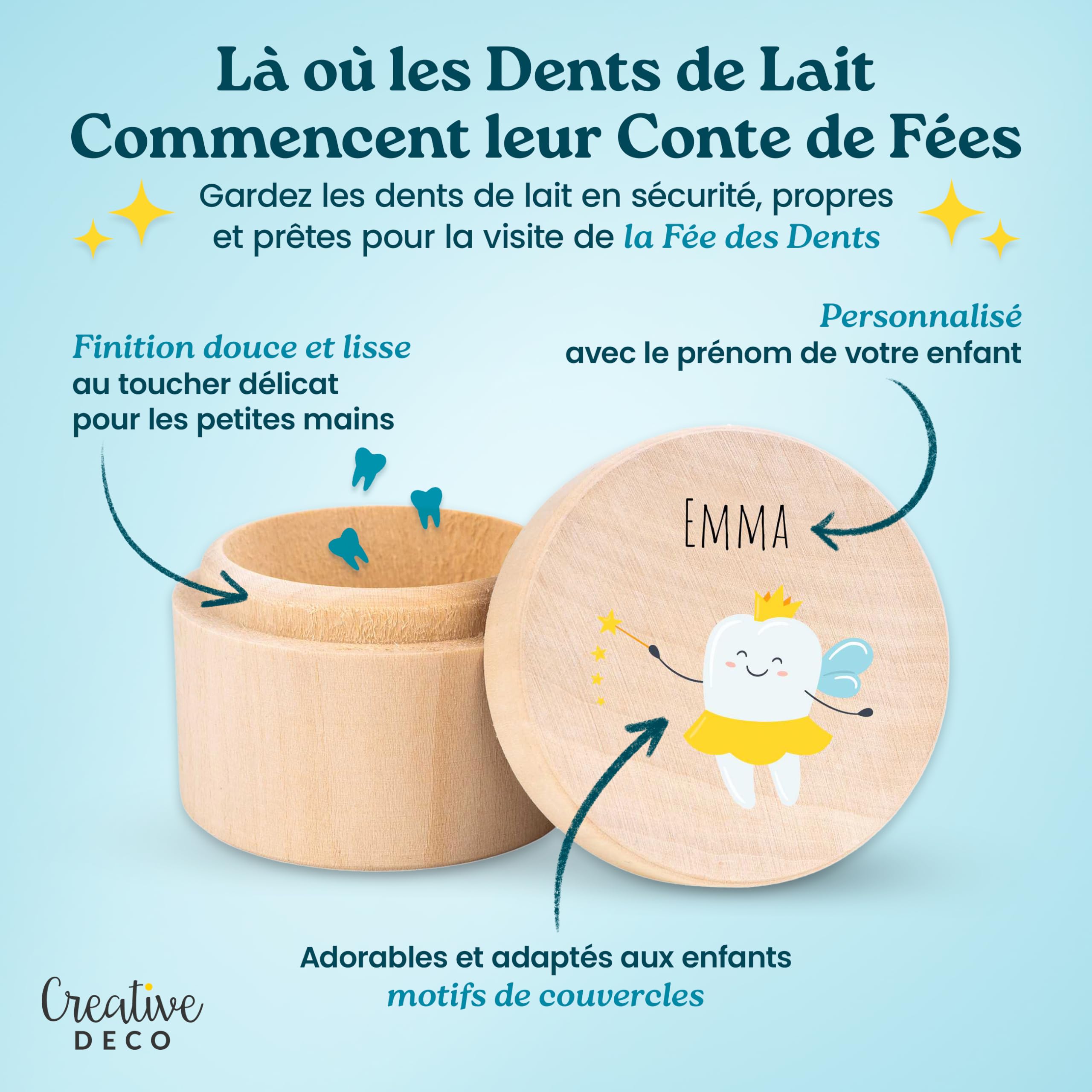 Creative Deco Boîte Bois Dents de Lait Petite Souris 5,5 cm