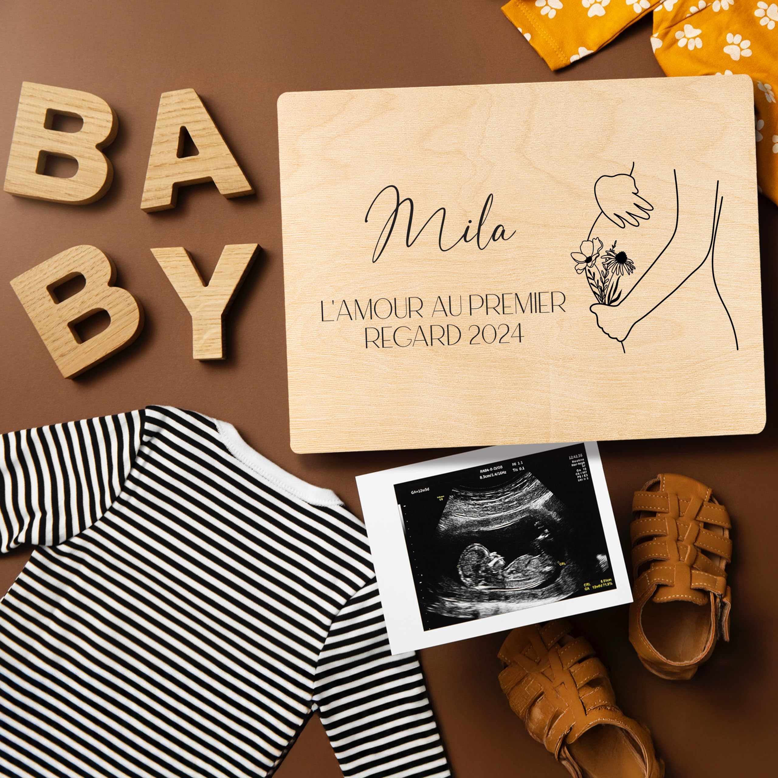 Creative Deco Boîte en bois future maman 40x30x14 grossesse