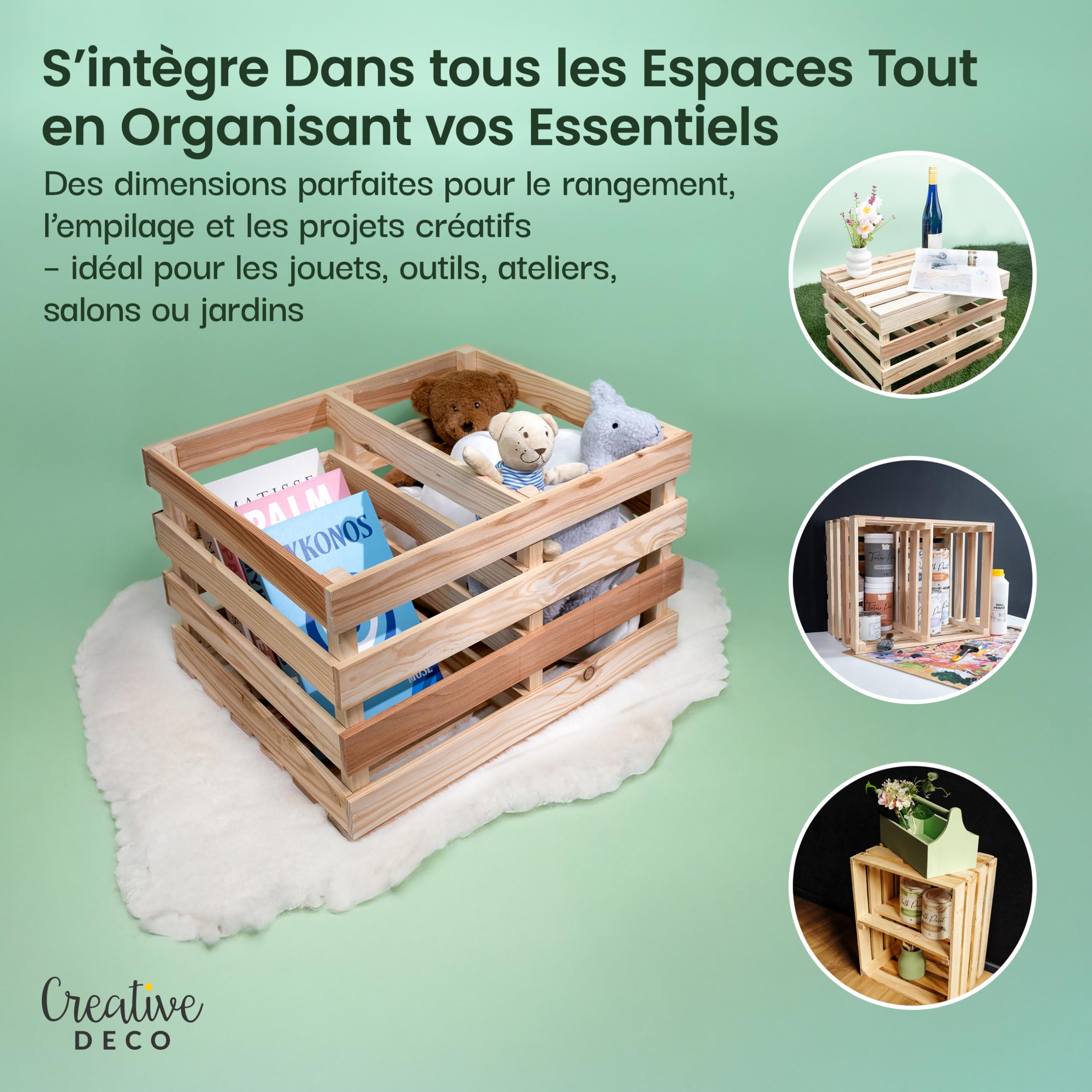 Creative Deco Caisse bois naturel étagère 50x40x30 cm beige