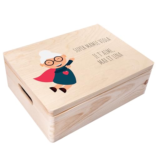 Creative Deco Boîte en bois mamie 40x30x14 avec couvercle