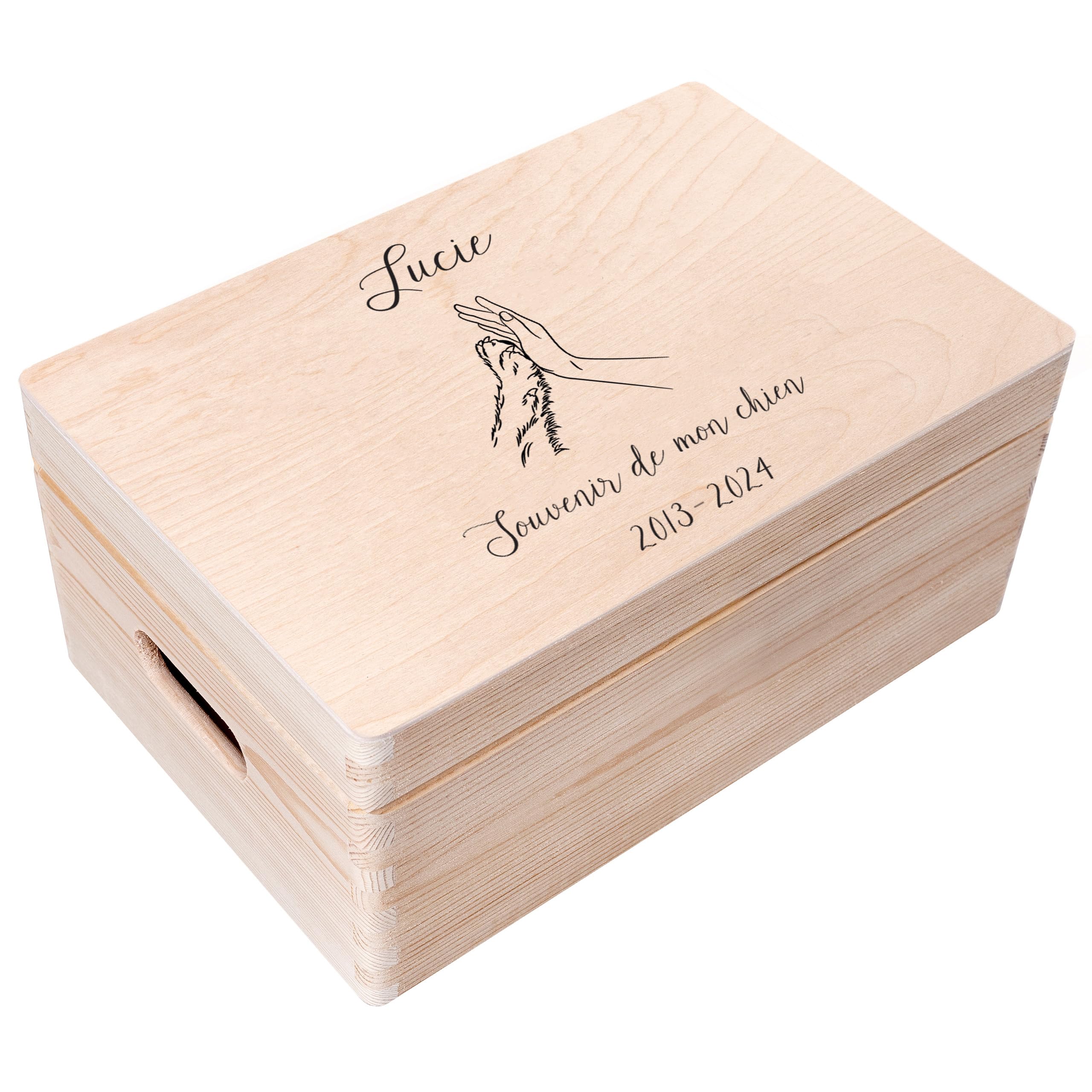 Creative Deco Boîte en bois patte de chien 30x20x14 souvenir
