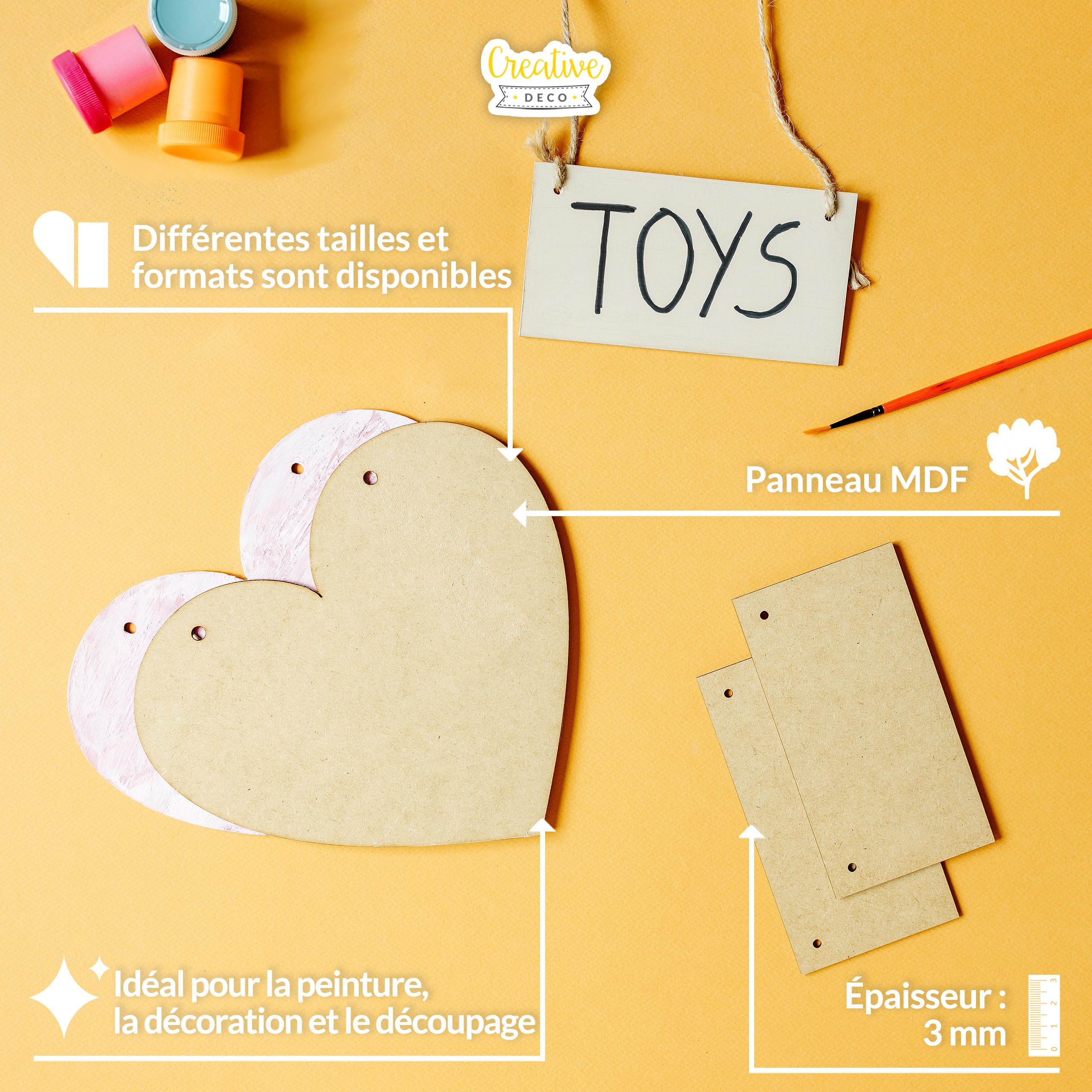 Creative Deco Plaques Cœur MDF 15x13 cm Lot de 4 à Peindre