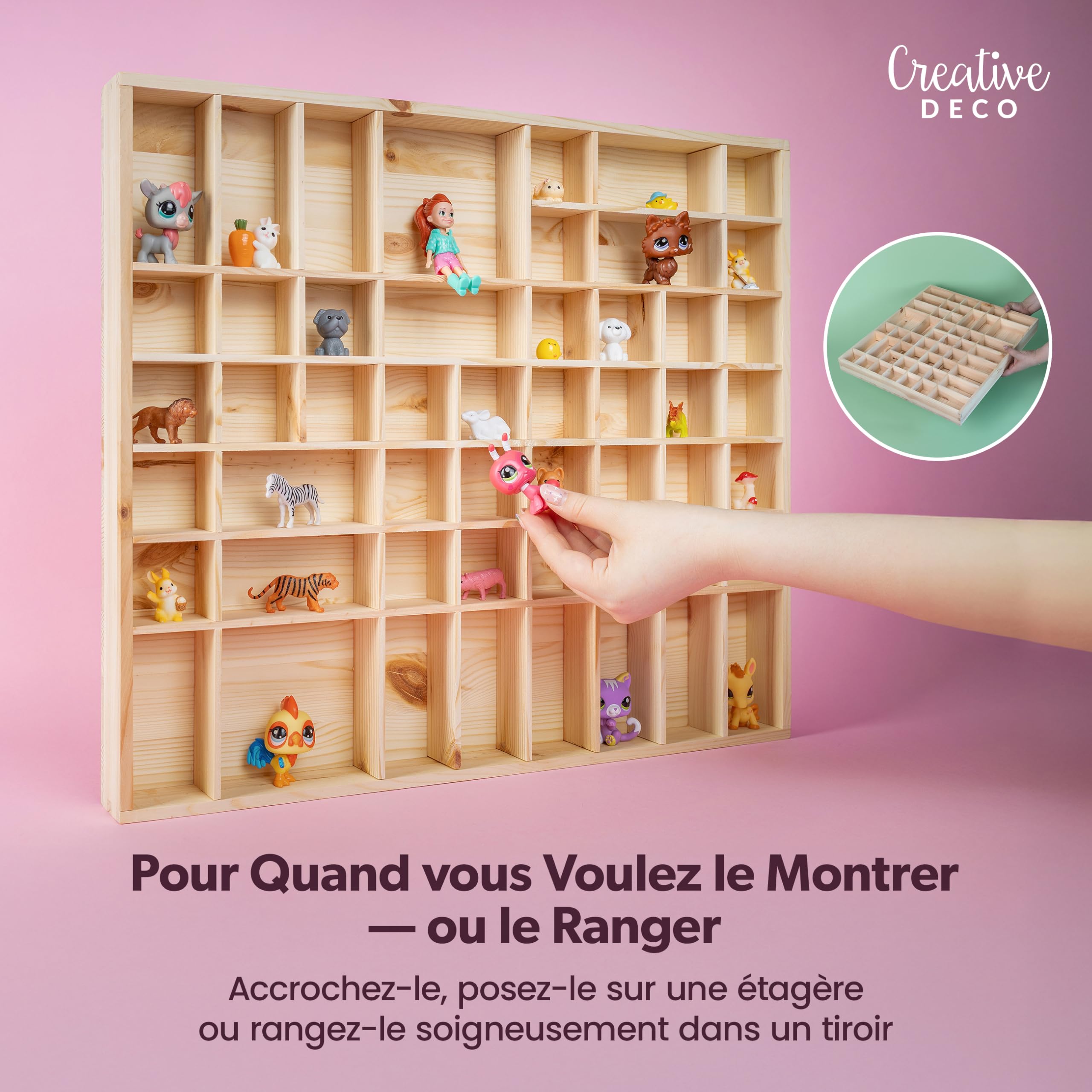 Creative Deco Vitrine murale bois 52 cm 51 cases beige