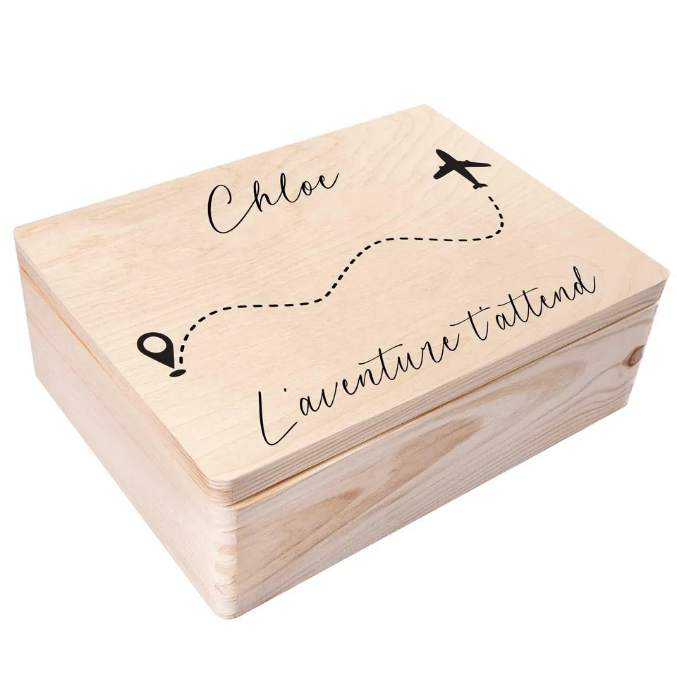 Creative Deco Coffret Bois Voyage Avion 40x30x14 cm